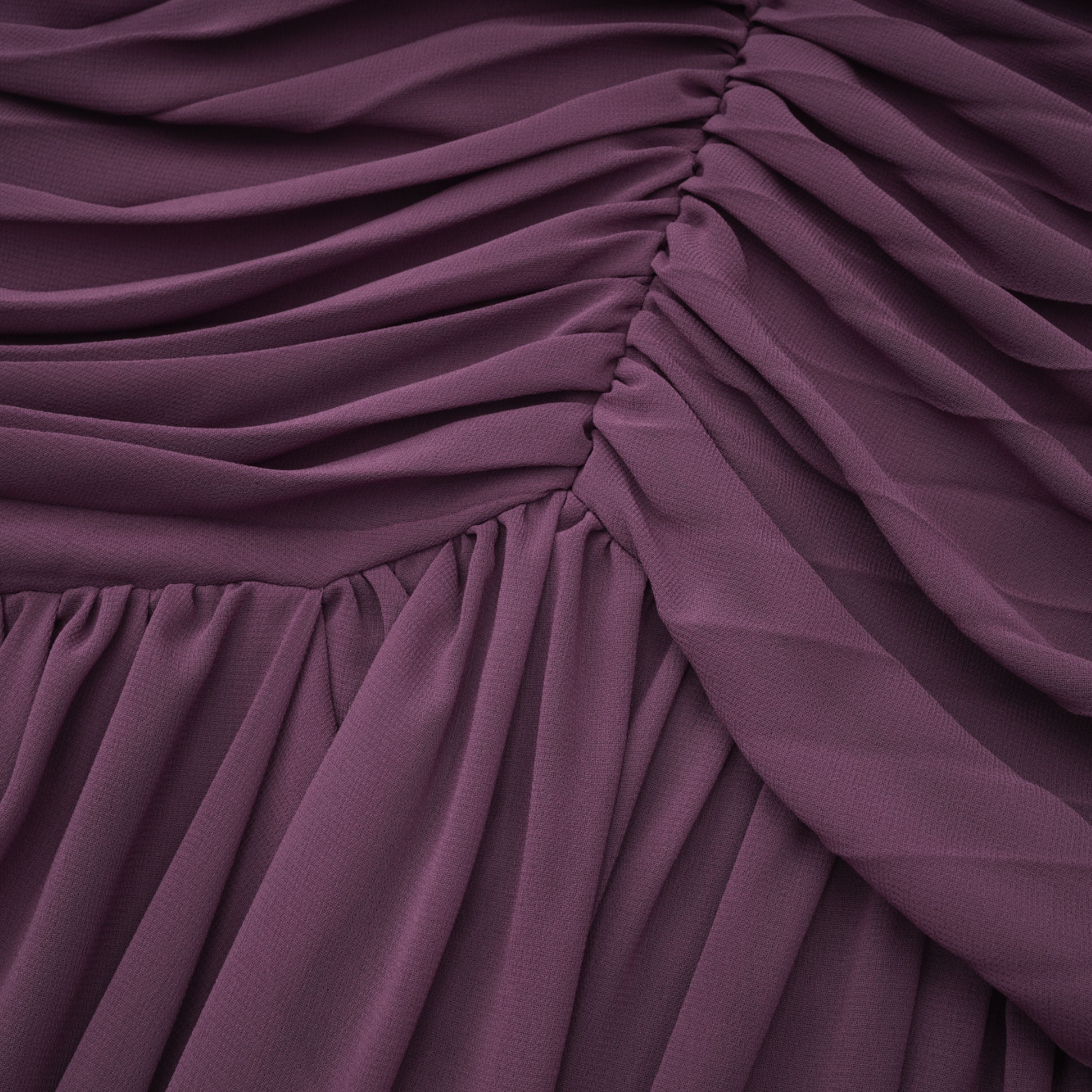 Purple Chiffon Pleated Maxi Dress with Choker Neck and Off-the-Shoulder Sleeves
