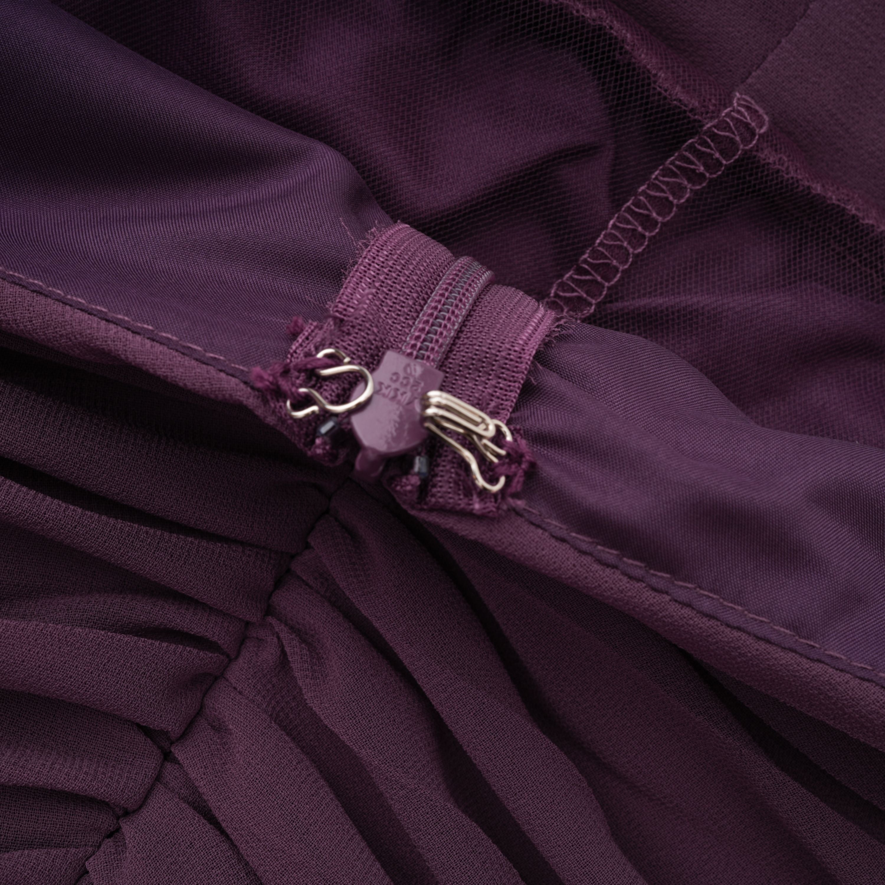 Purple Chiffon Pleated Maxi Dress with Choker Neck and Off-the-Shoulder Sleeves