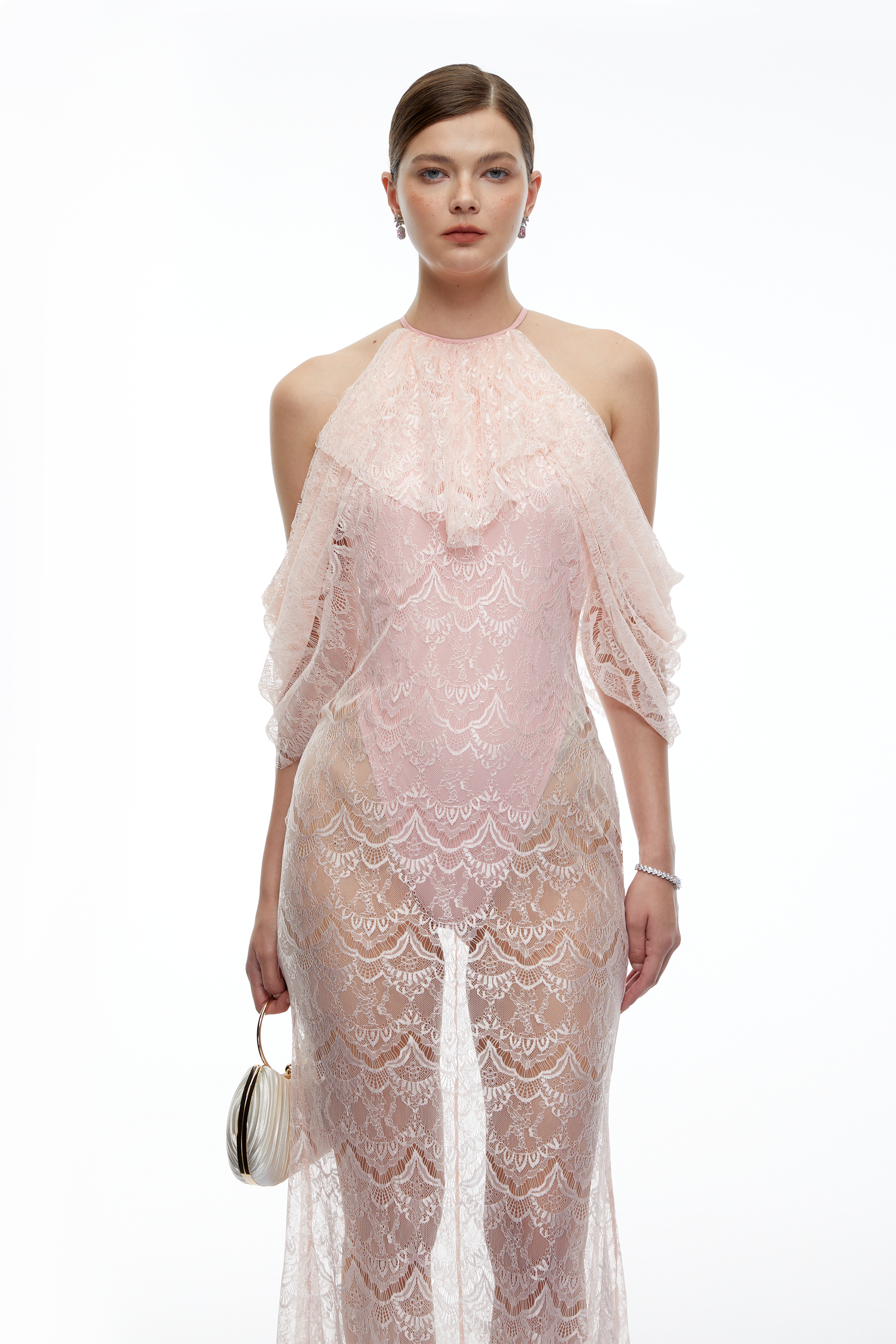 Anneliese Pink Lace Off-Shoulder Maxi Dress
