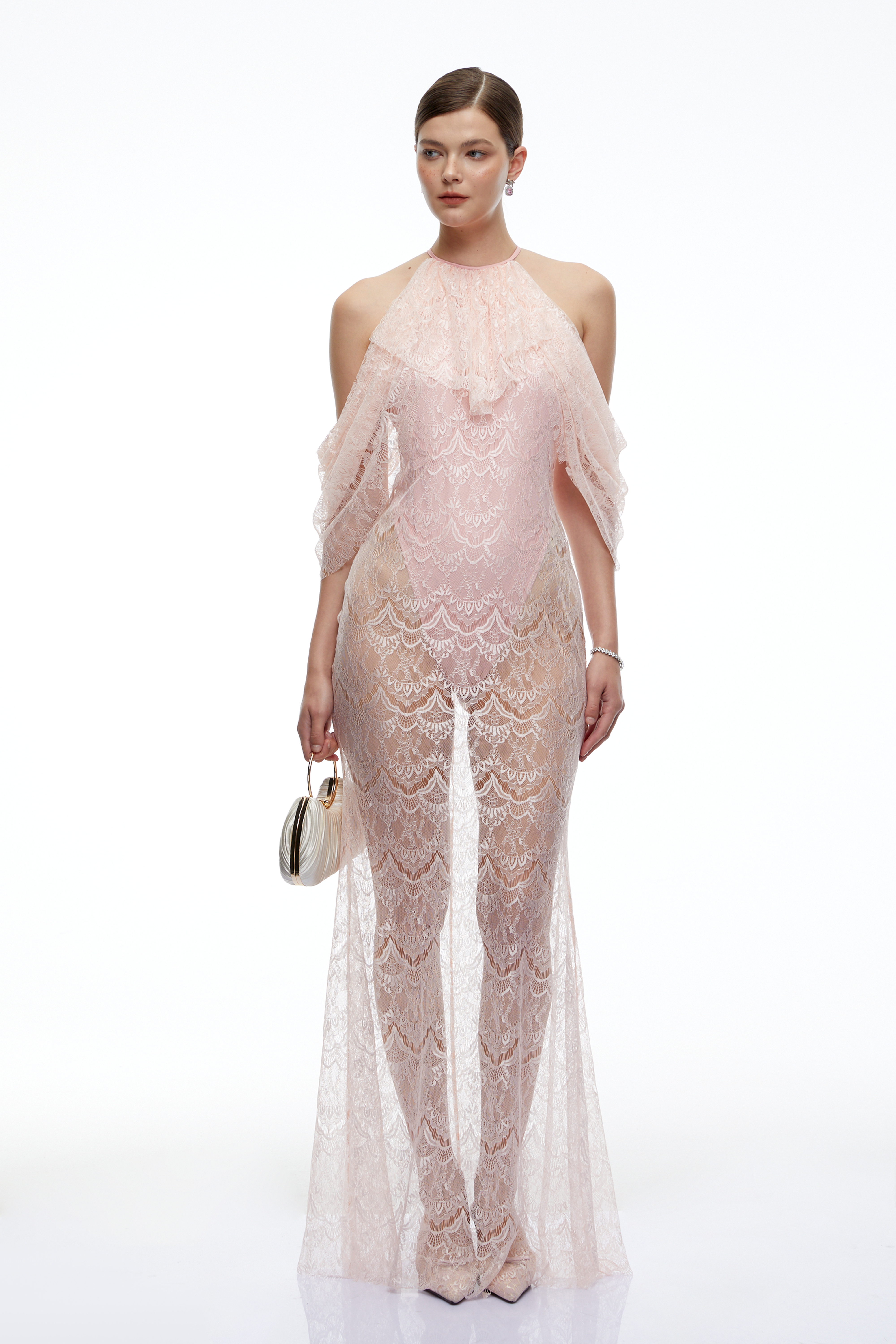 Anneliese Pink Lace Off-Shoulder Maxi Dress