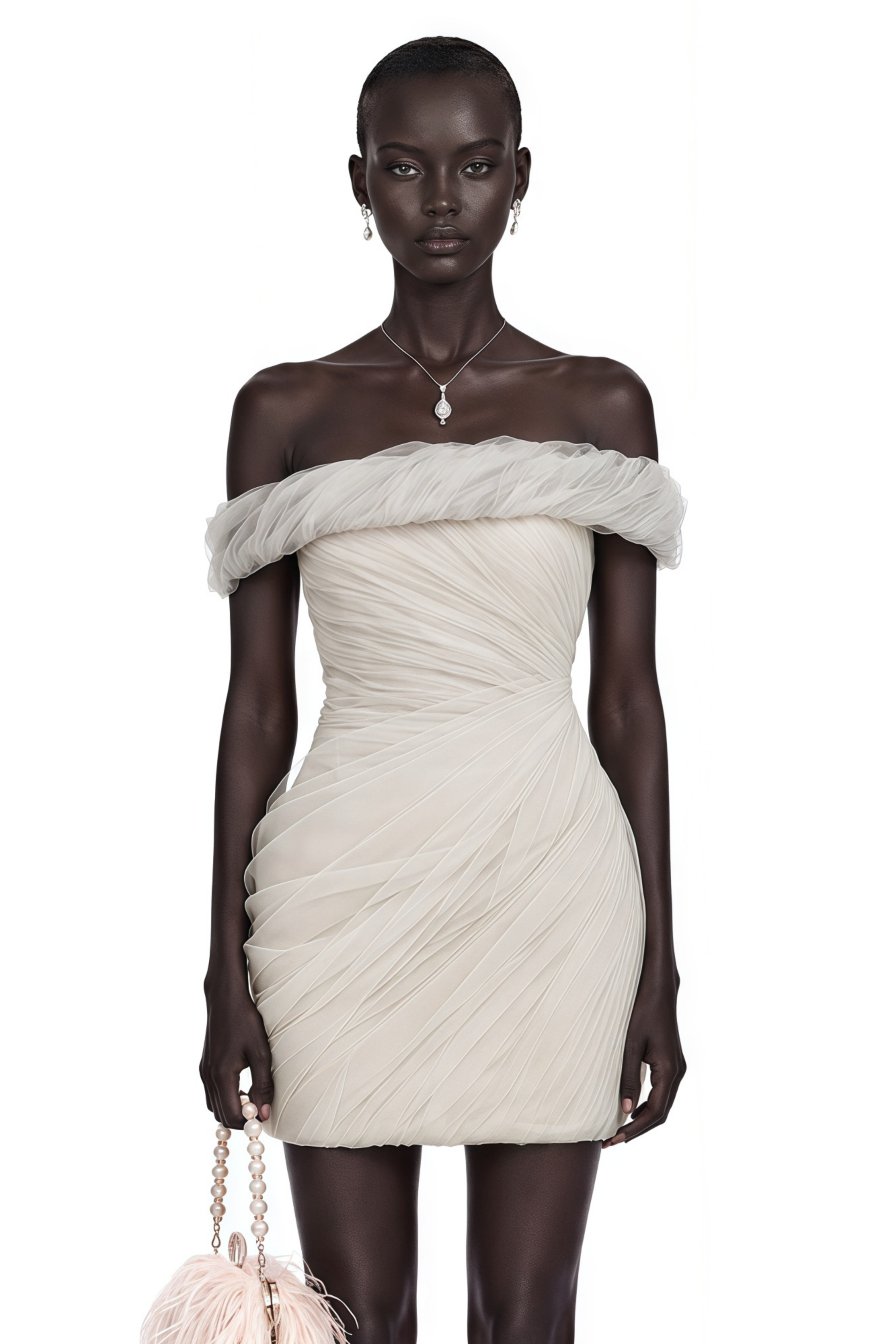 Anouk White Off-Shoulder Ruched Mini Dress