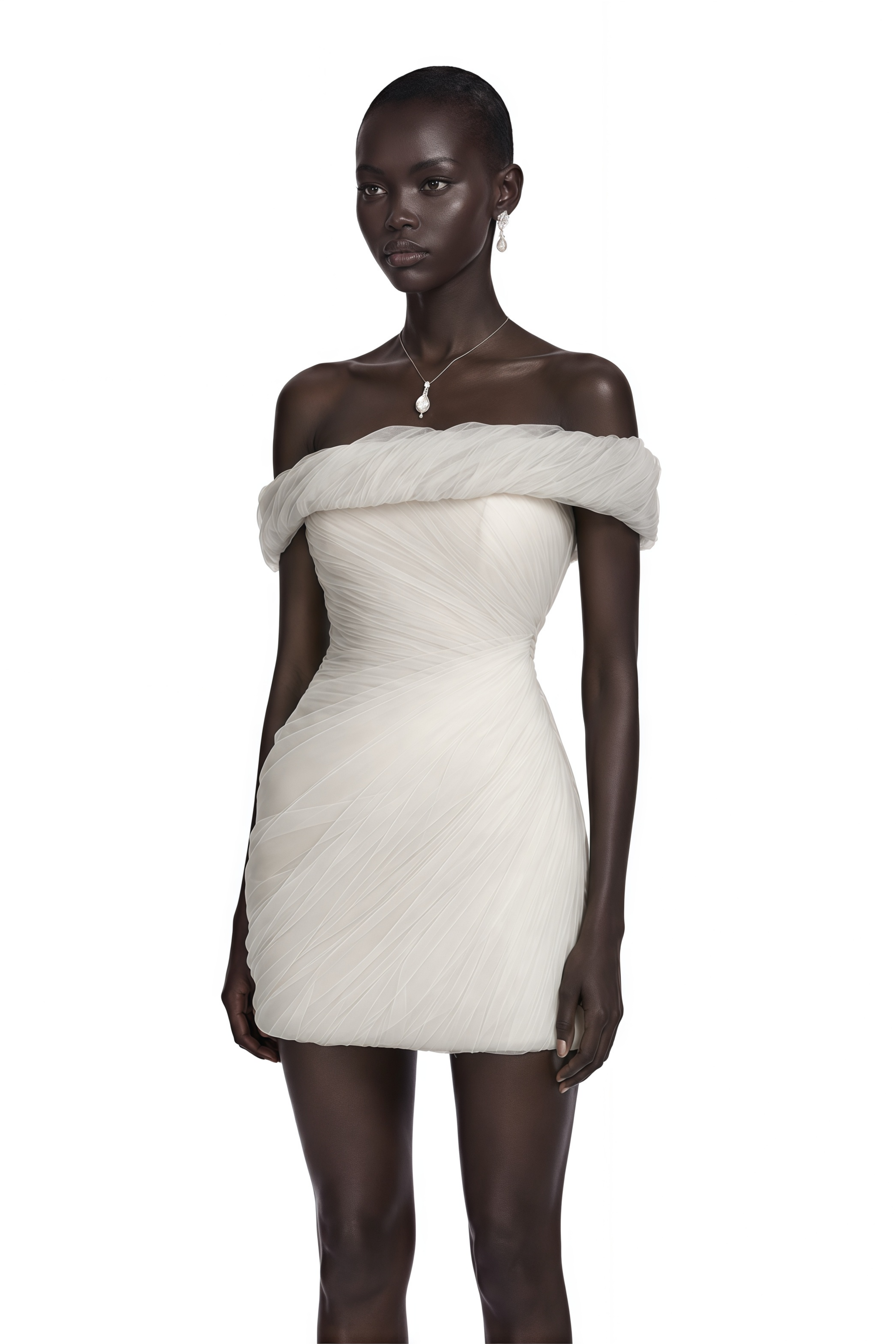 Anouk White Off-Shoulder Ruched Mini Dress