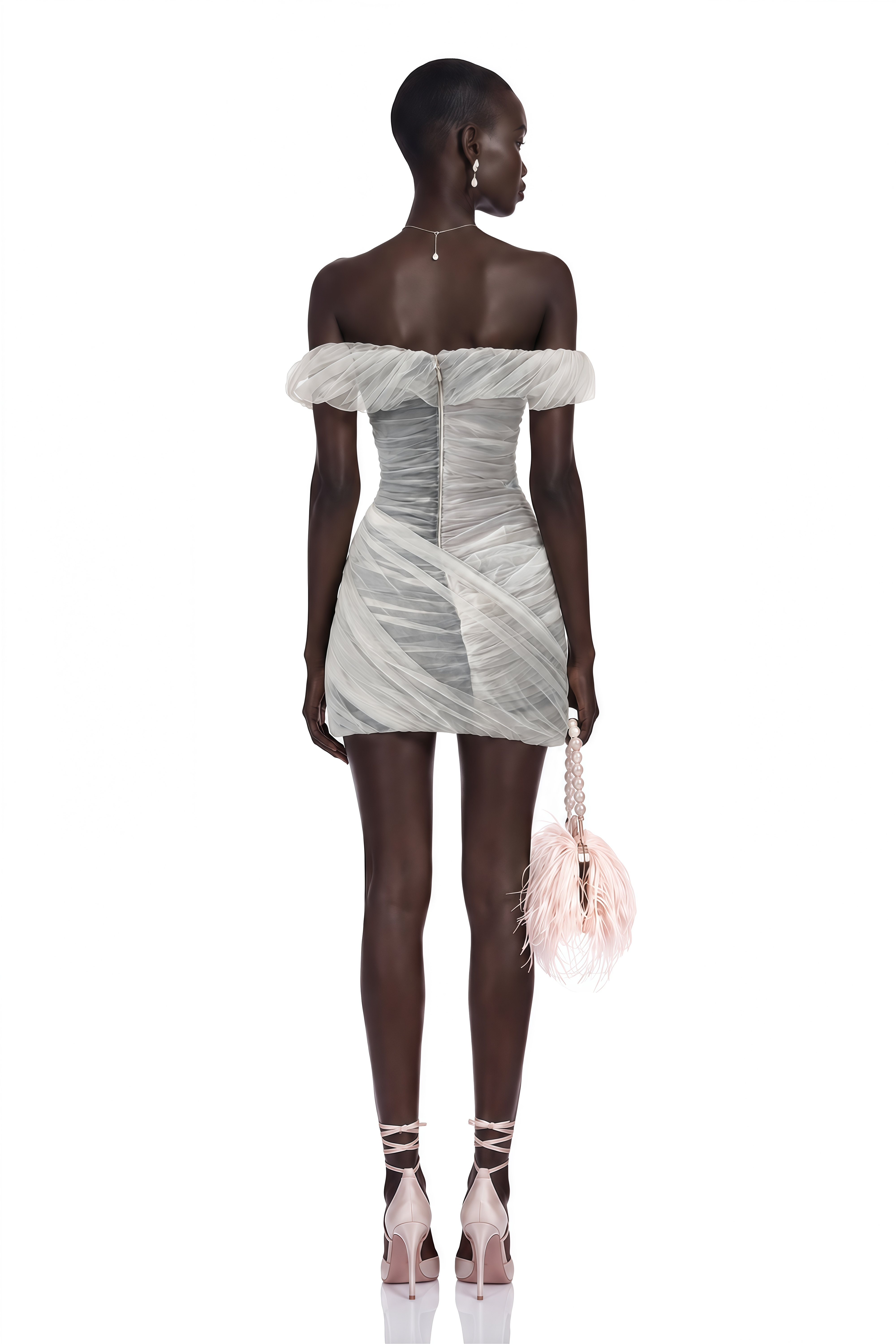 Anouk White Off-Shoulder Ruched Mini Dress