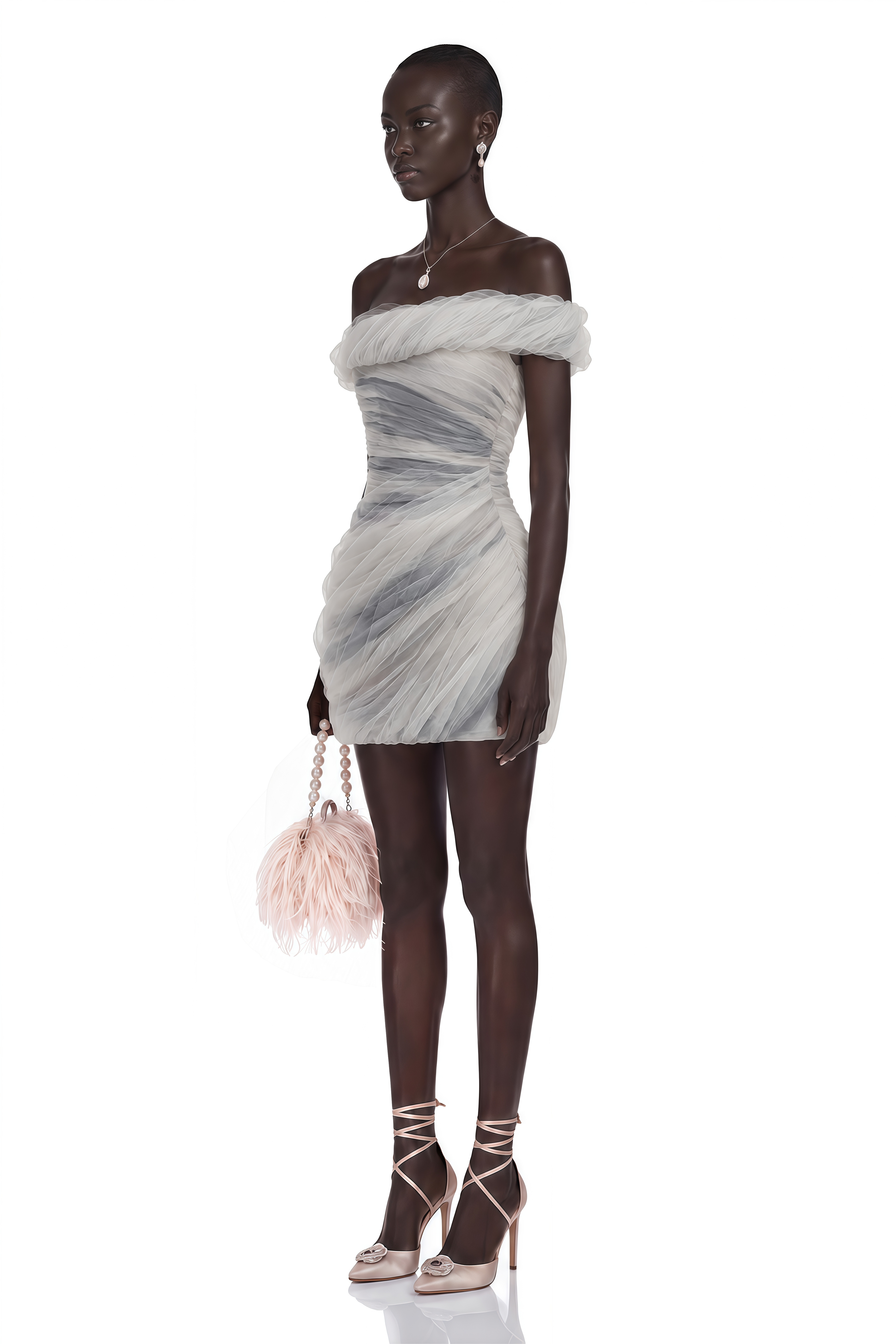 Anouk White Off-Shoulder Ruched Mini Dress