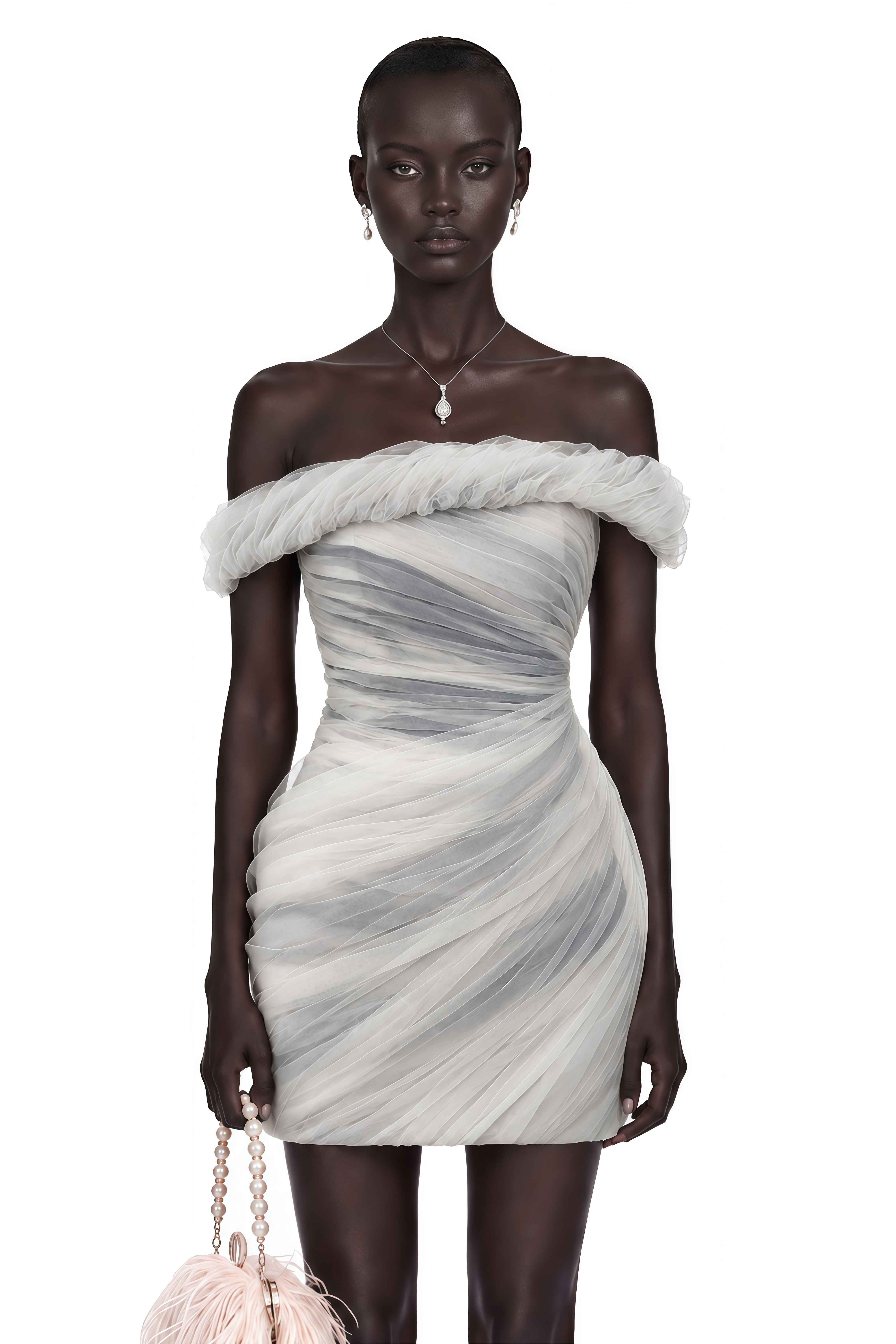 Anouk White Off-Shoulder Ruched Mini Dress