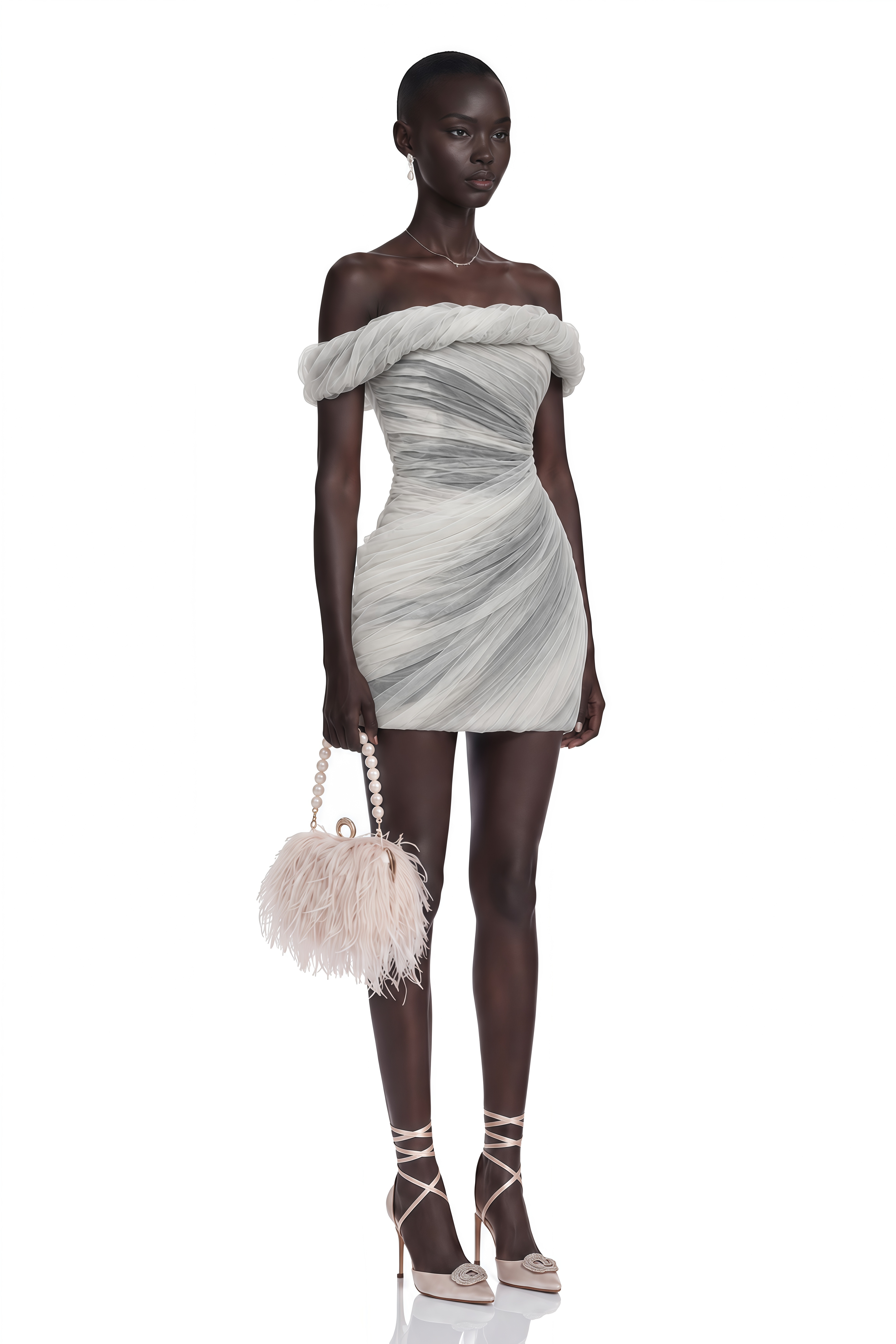 Anouk White Off-Shoulder Ruched Mini Dress