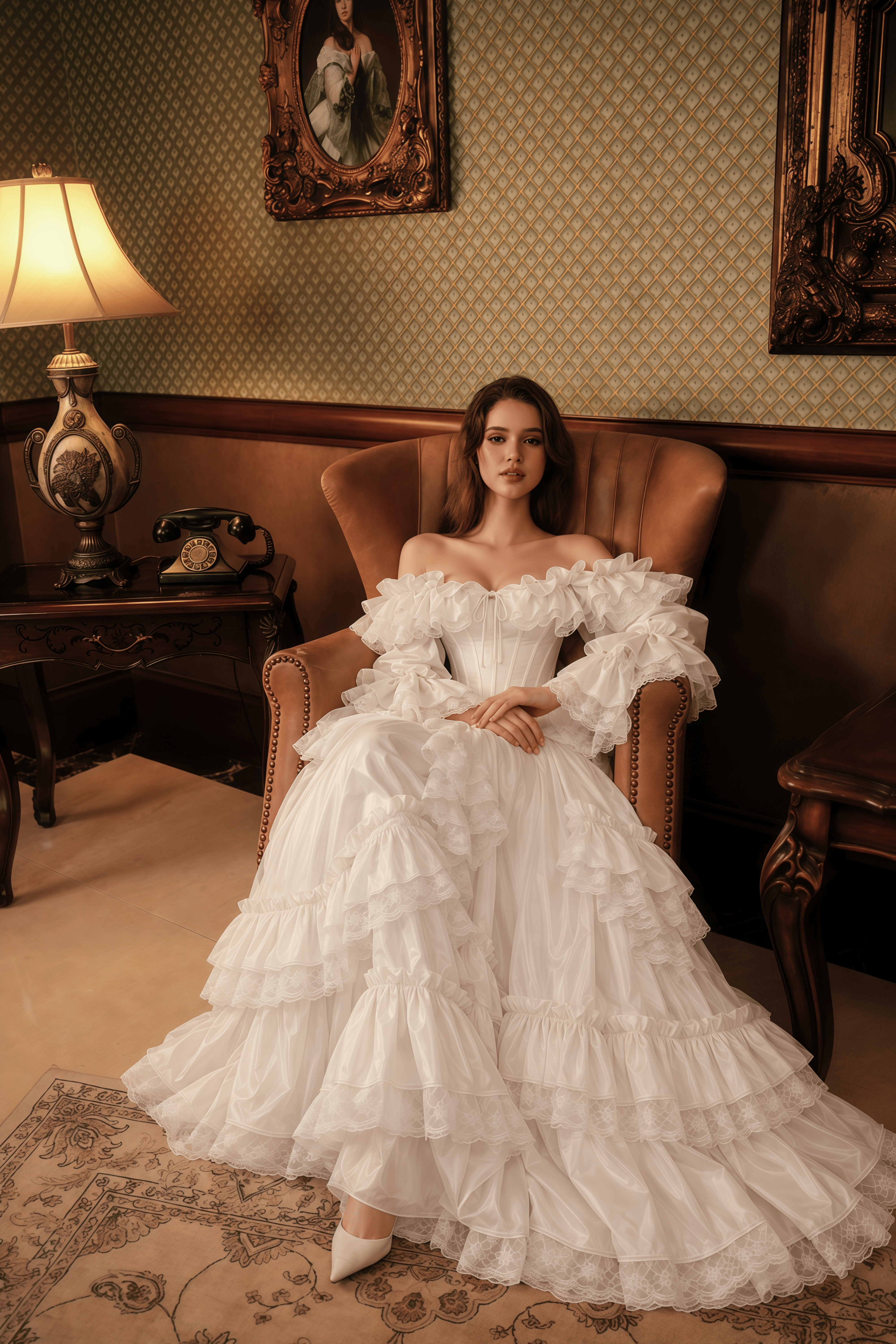 Antoinette White Ruffled Off-Shoulder Corset Tiered Maxi Gown
