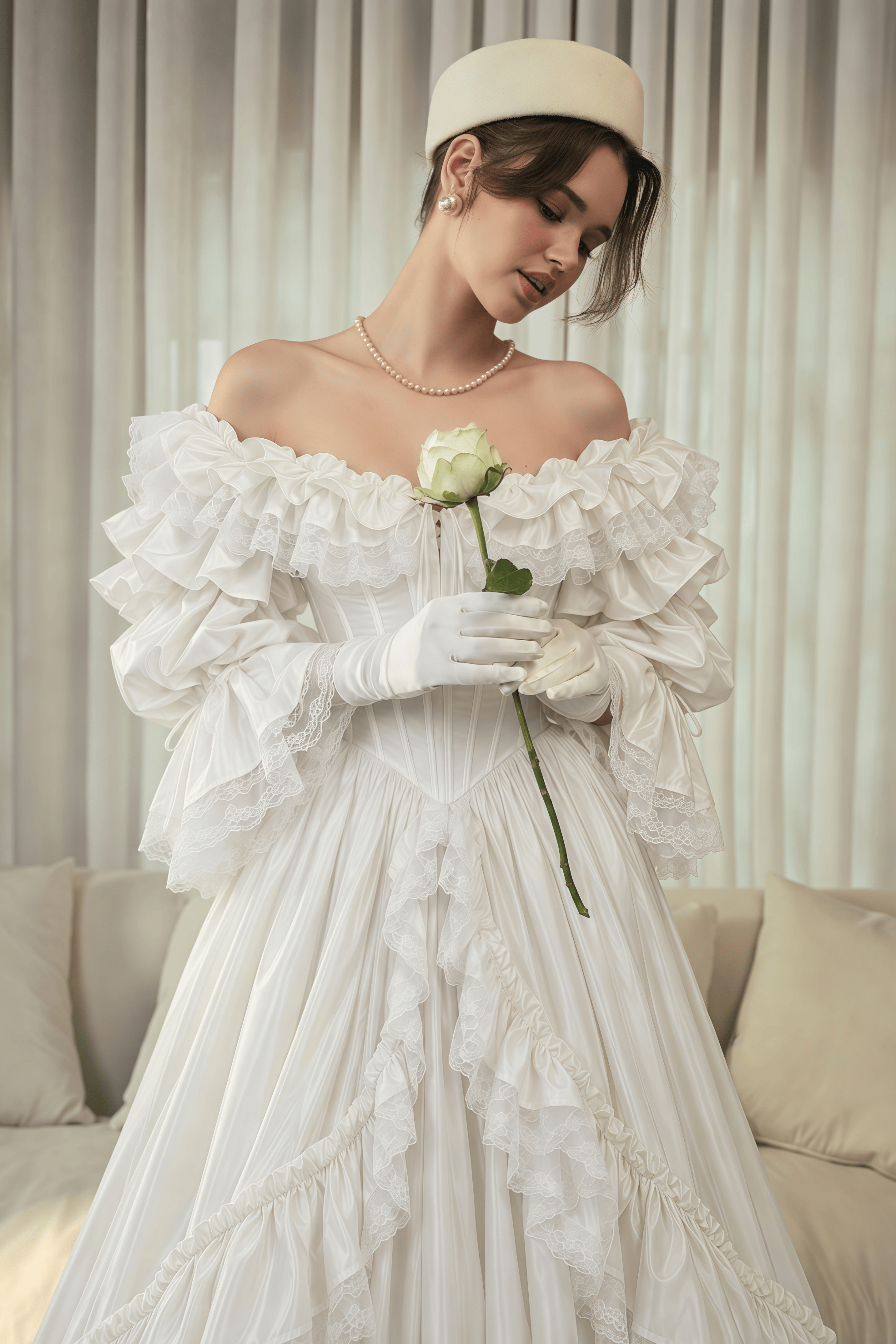 Antoinette White Ruffled Off-Shoulder Corset Tiered Maxi Gown