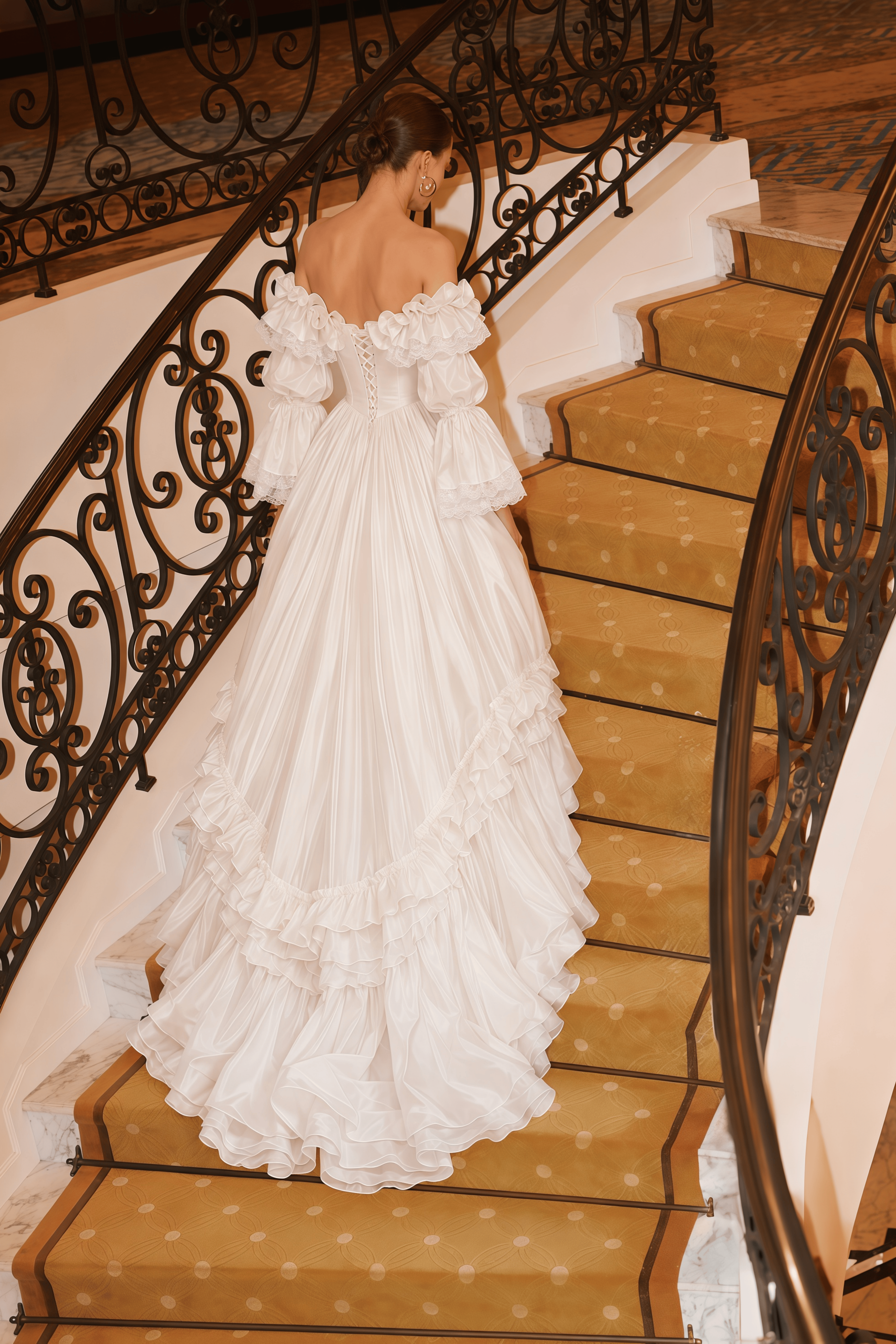 Antoinette White Ruffled Off-Shoulder Corset Tiered Maxi Gown