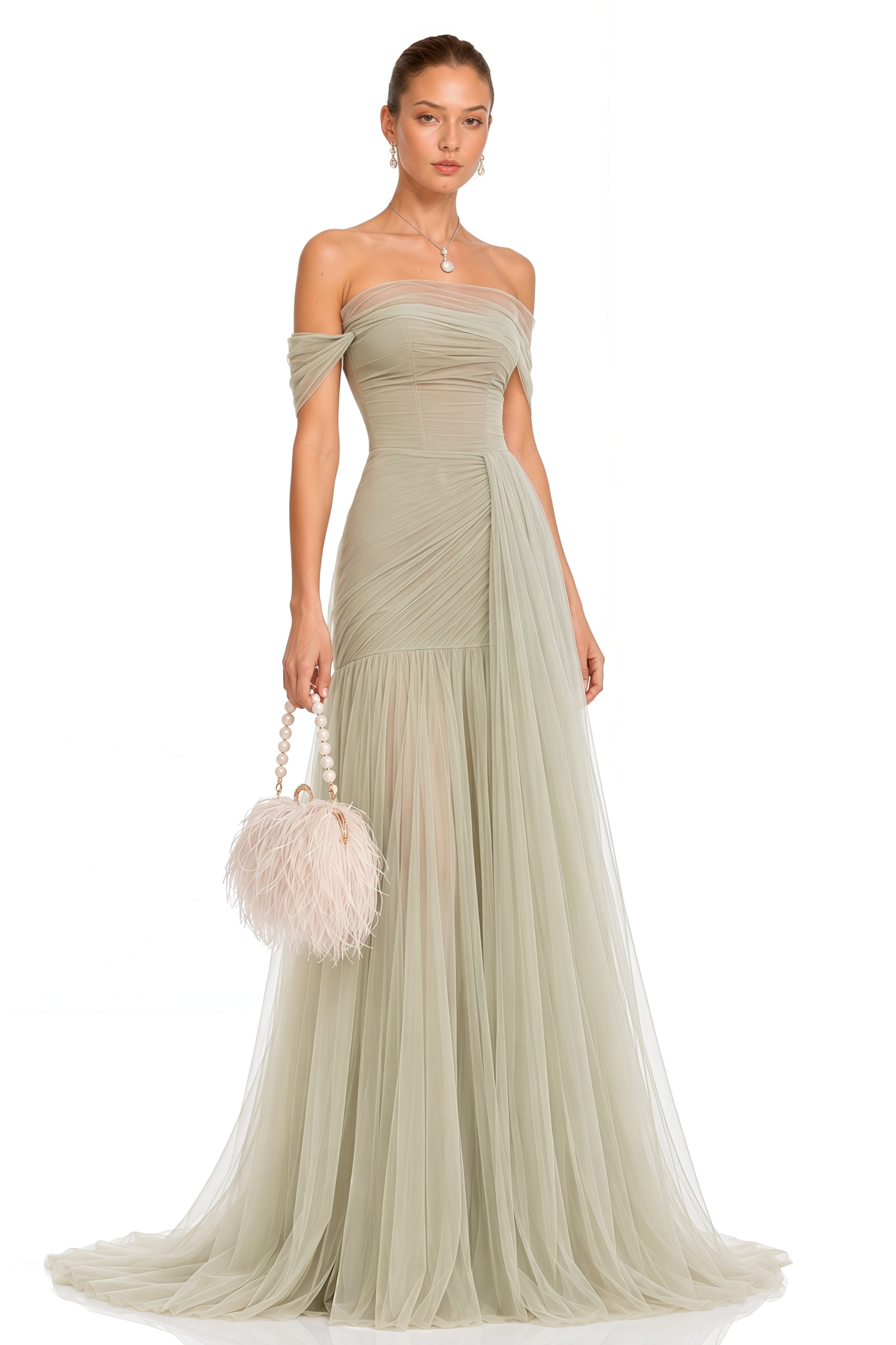 Antonia Green Semi-Sheer Pleated Maxi Dress