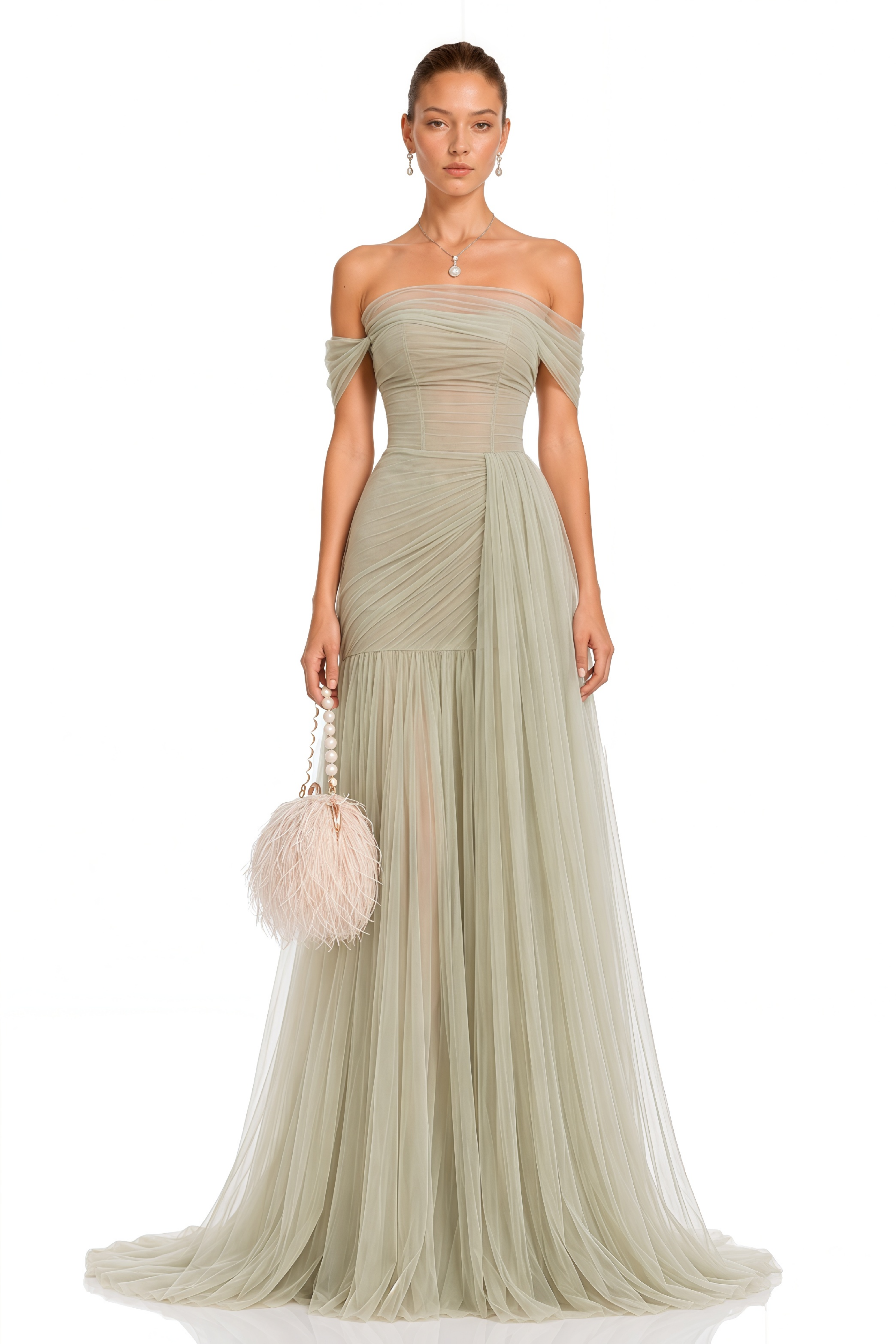 Antonia Green Semi-Sheer Pleated Maxi Dress