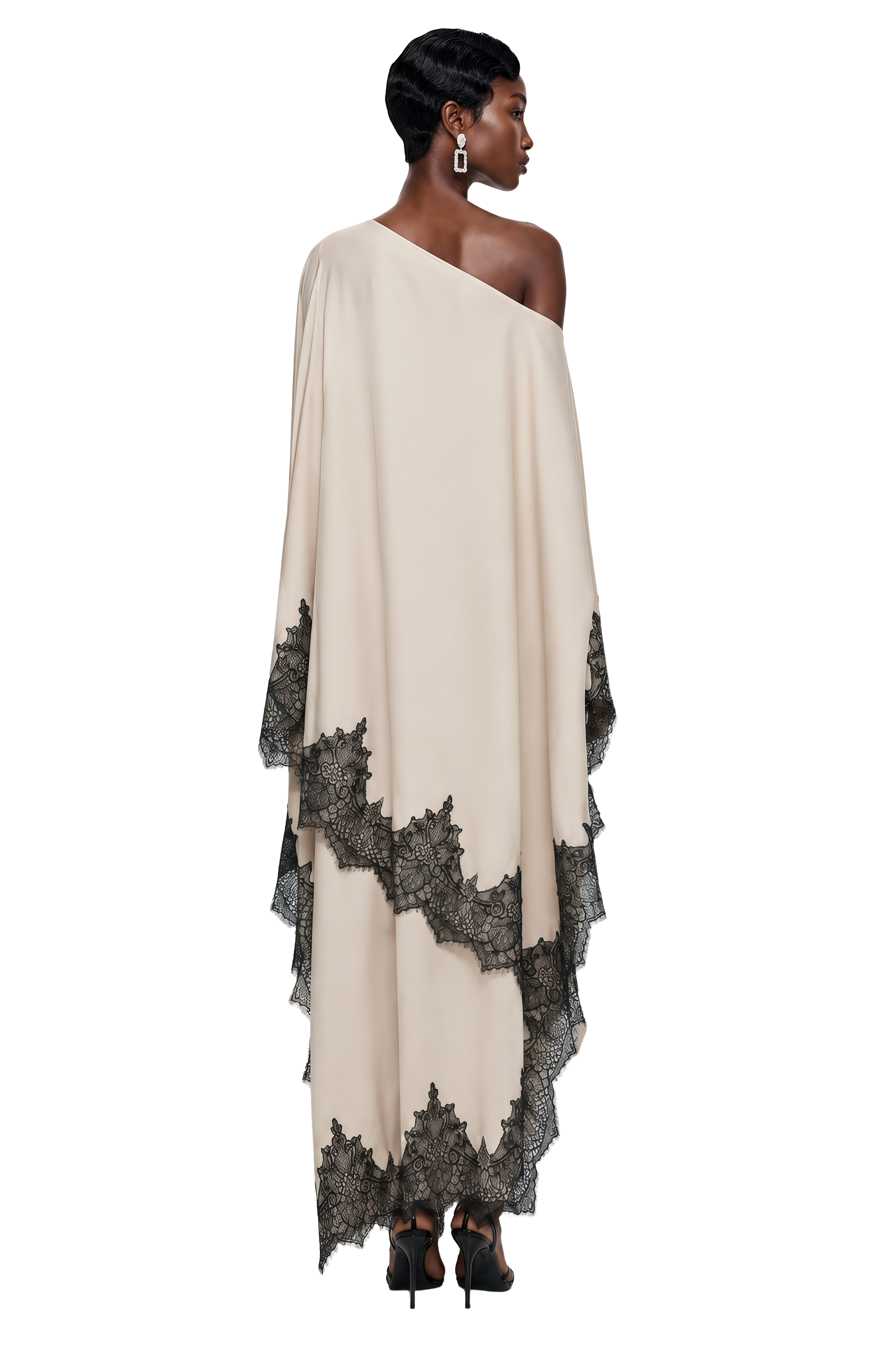 Aoraki Cream One Shoulder Top & Skirt Set with Lace Trim