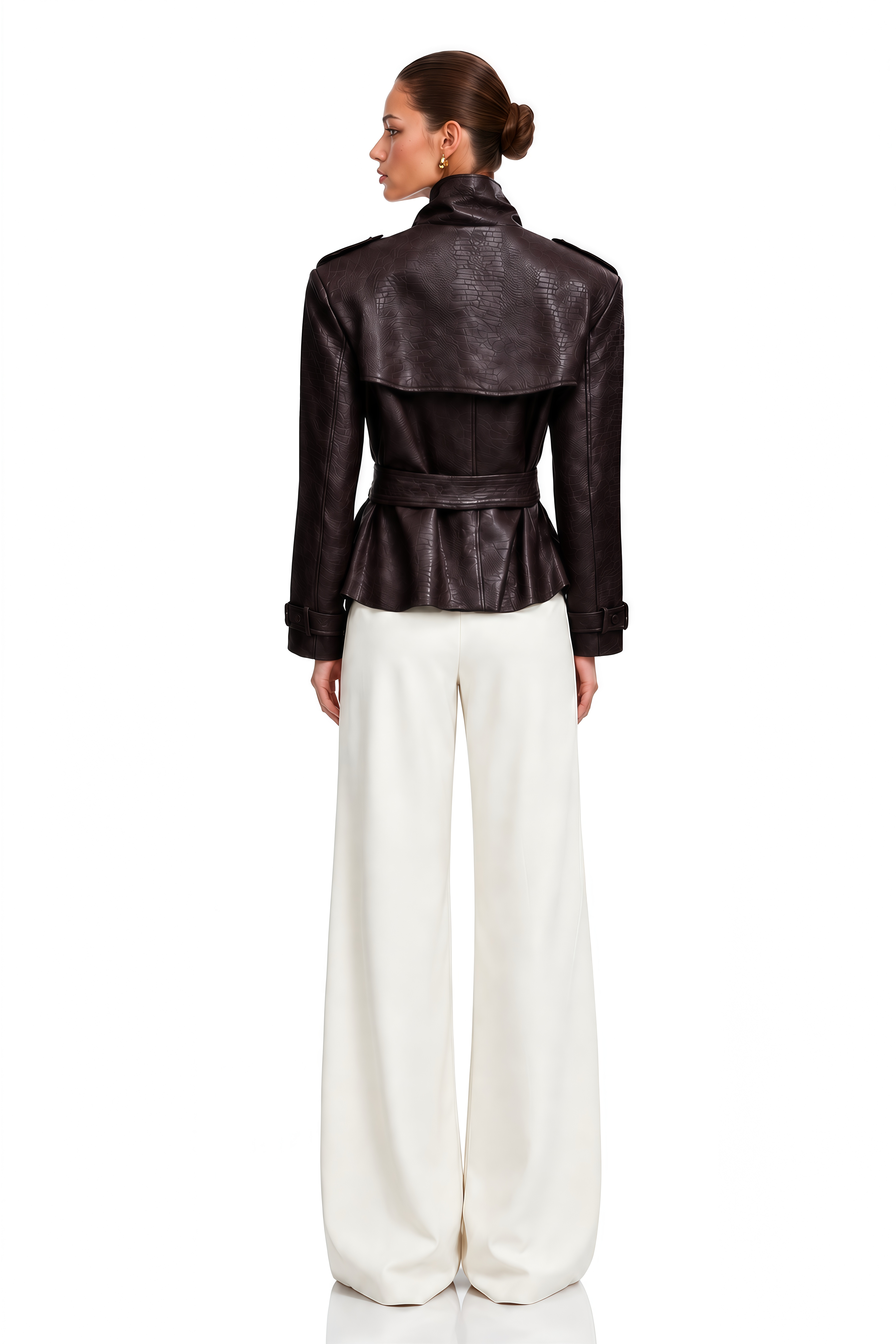 Apolline Chocolate Brown High Neck Embossed Jacket