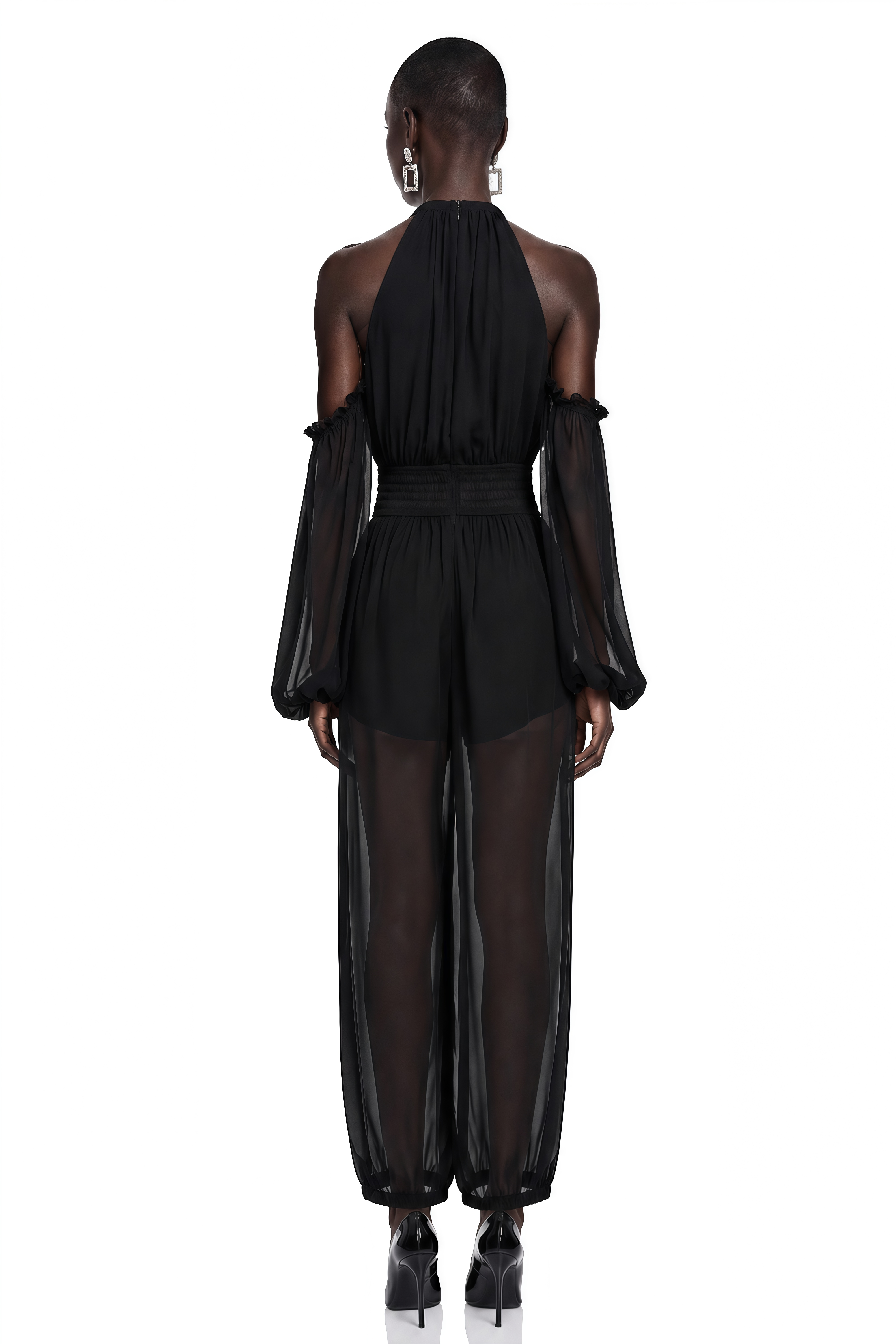 Ardelia Black Halterneck Cold-Shoulder Jumpsuit