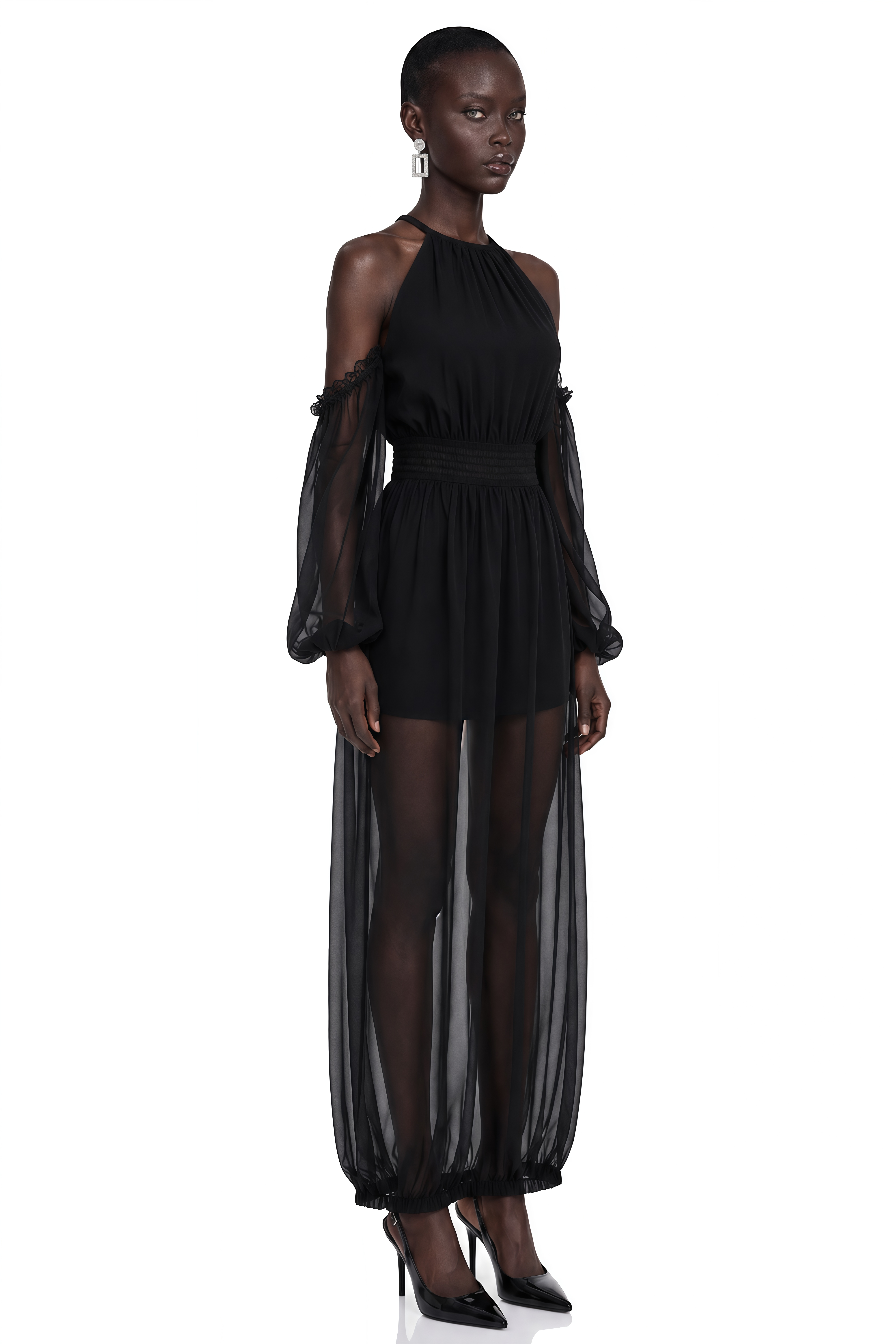 Ardelia Black Halterneck Cold-Shoulder Jumpsuit