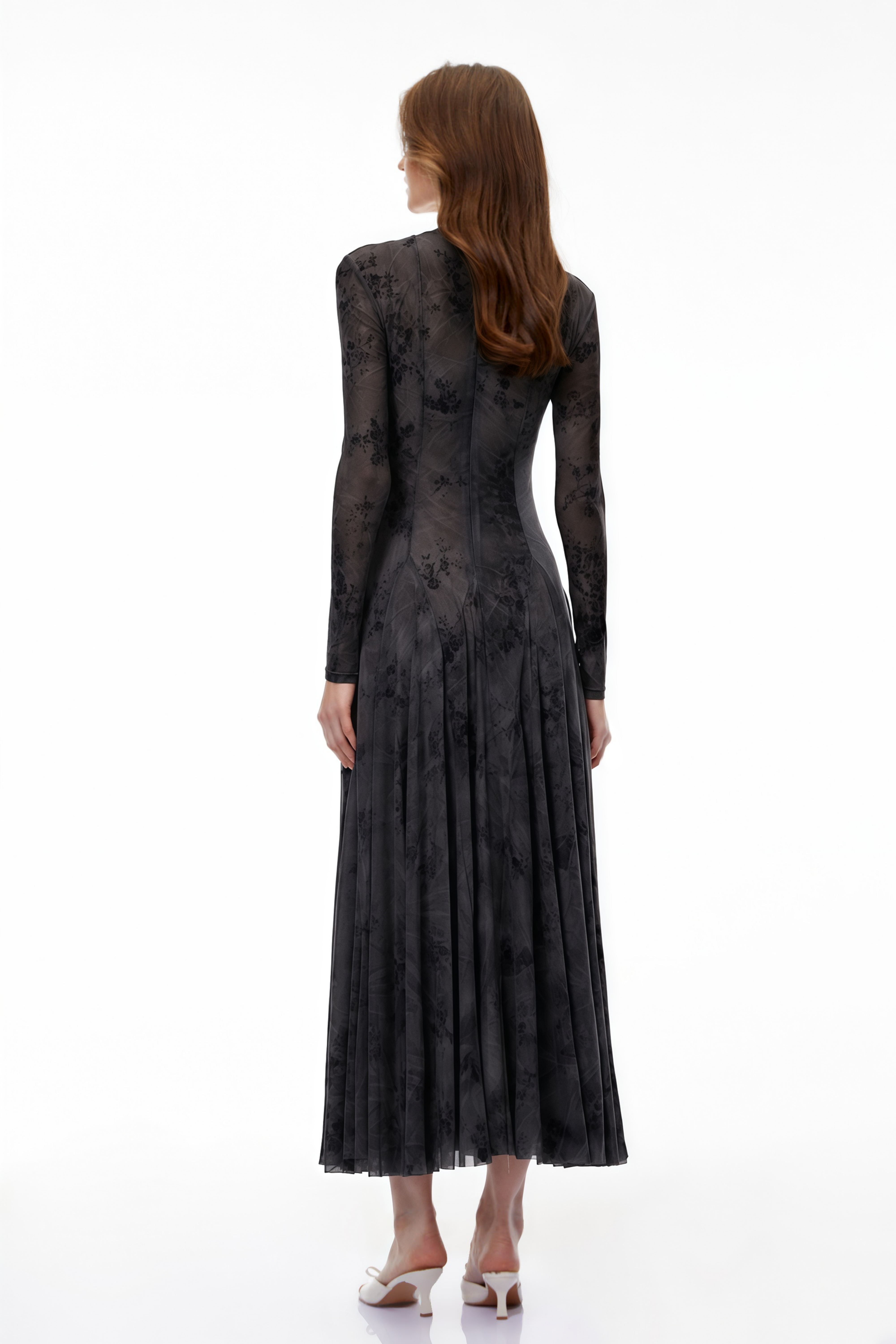 Ariadne Black Flocked Tulle Maxi Dress