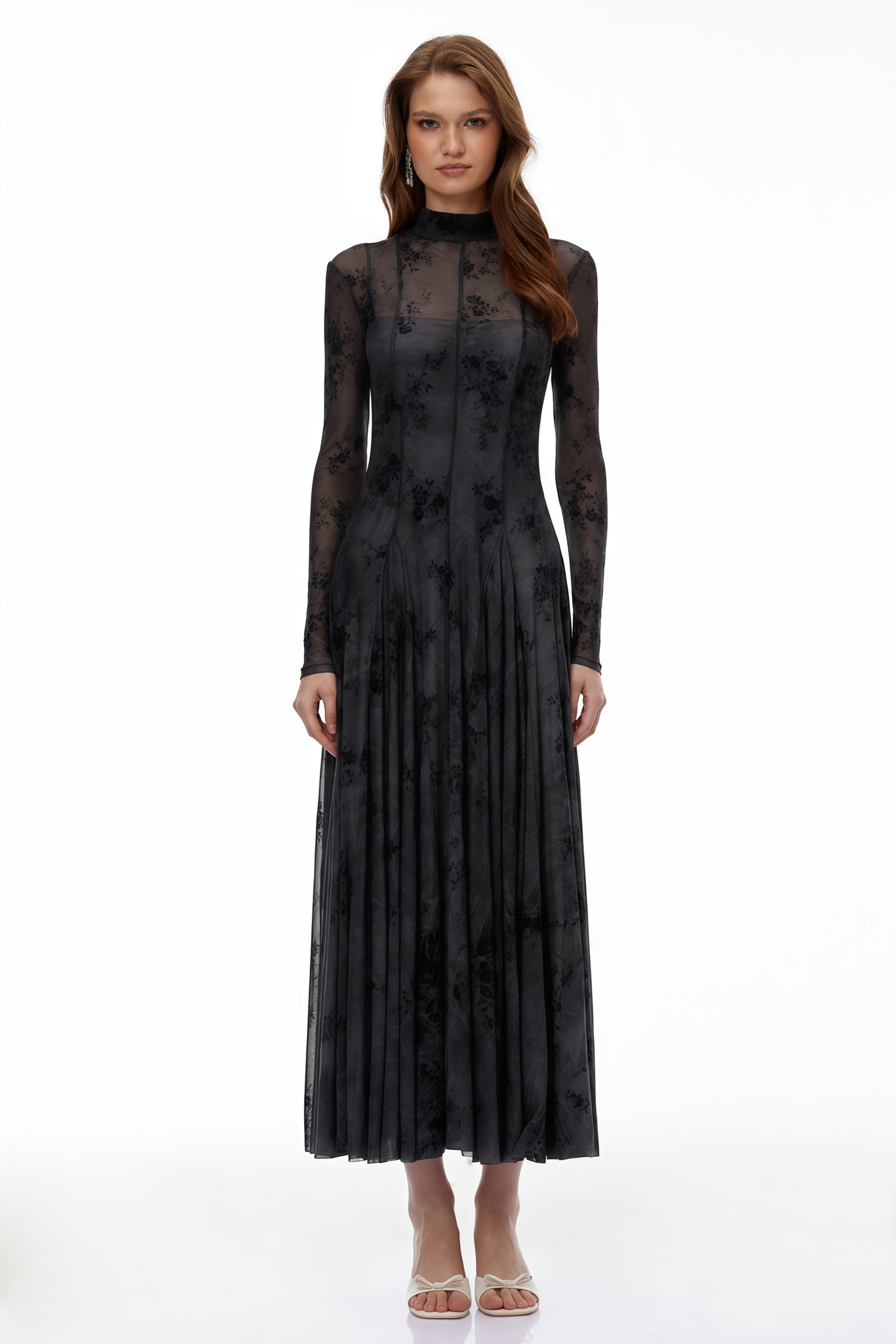Ariadne Black Flocked Tulle Maxi Dress