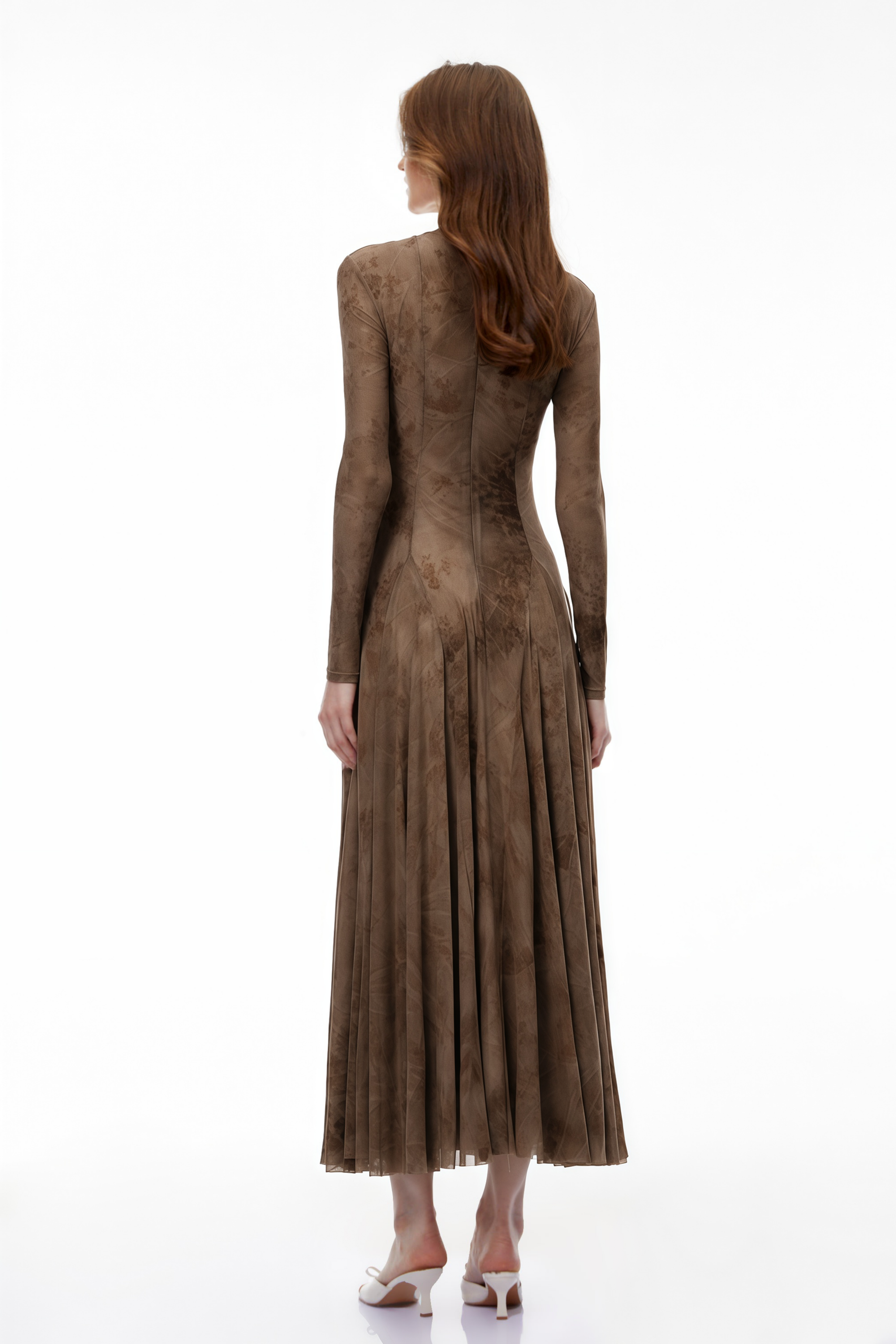Ariadne Brown Flocked Tulle Maxi Dress