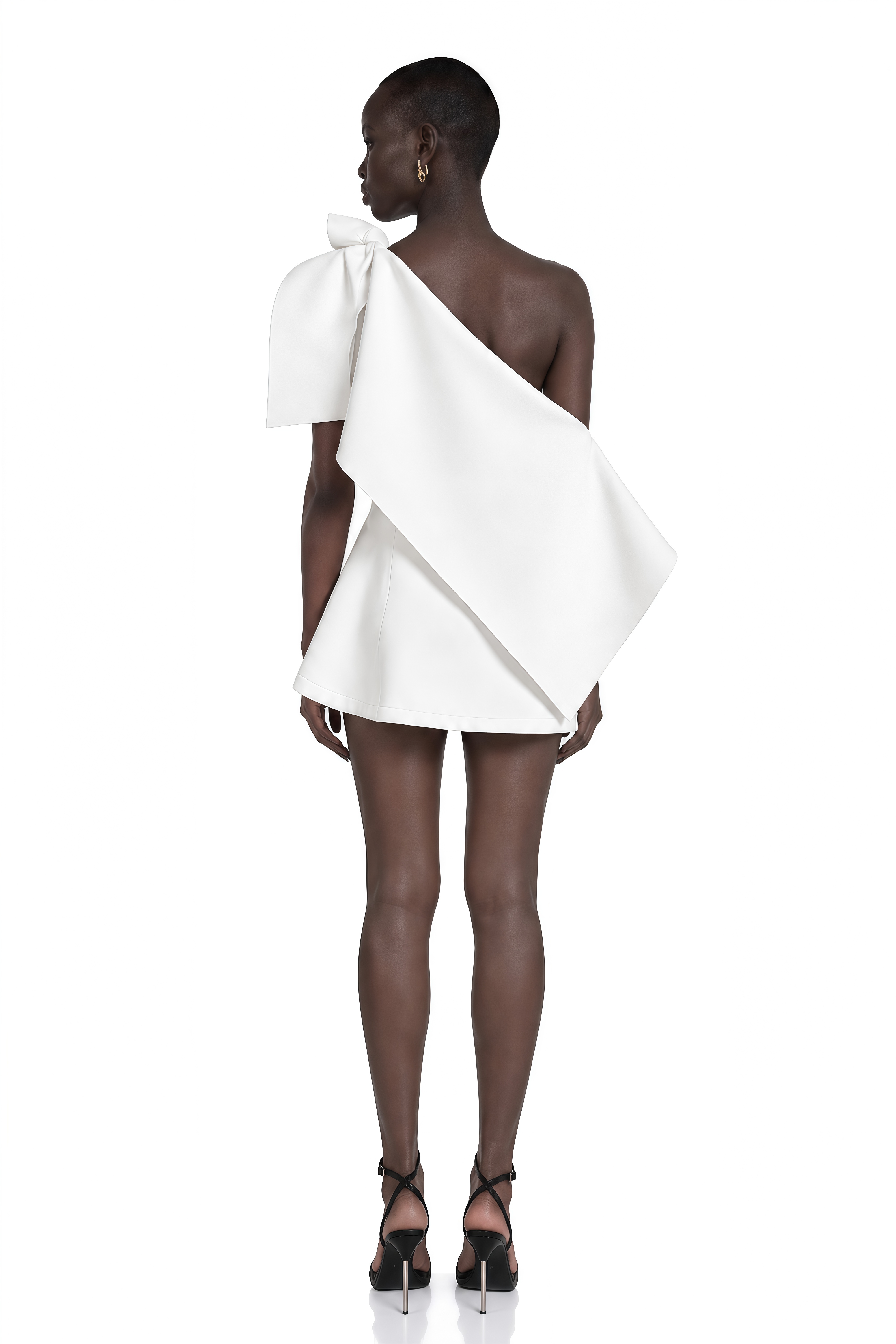Ariadne White Sculptural Bow One Shoulder Mini Dress