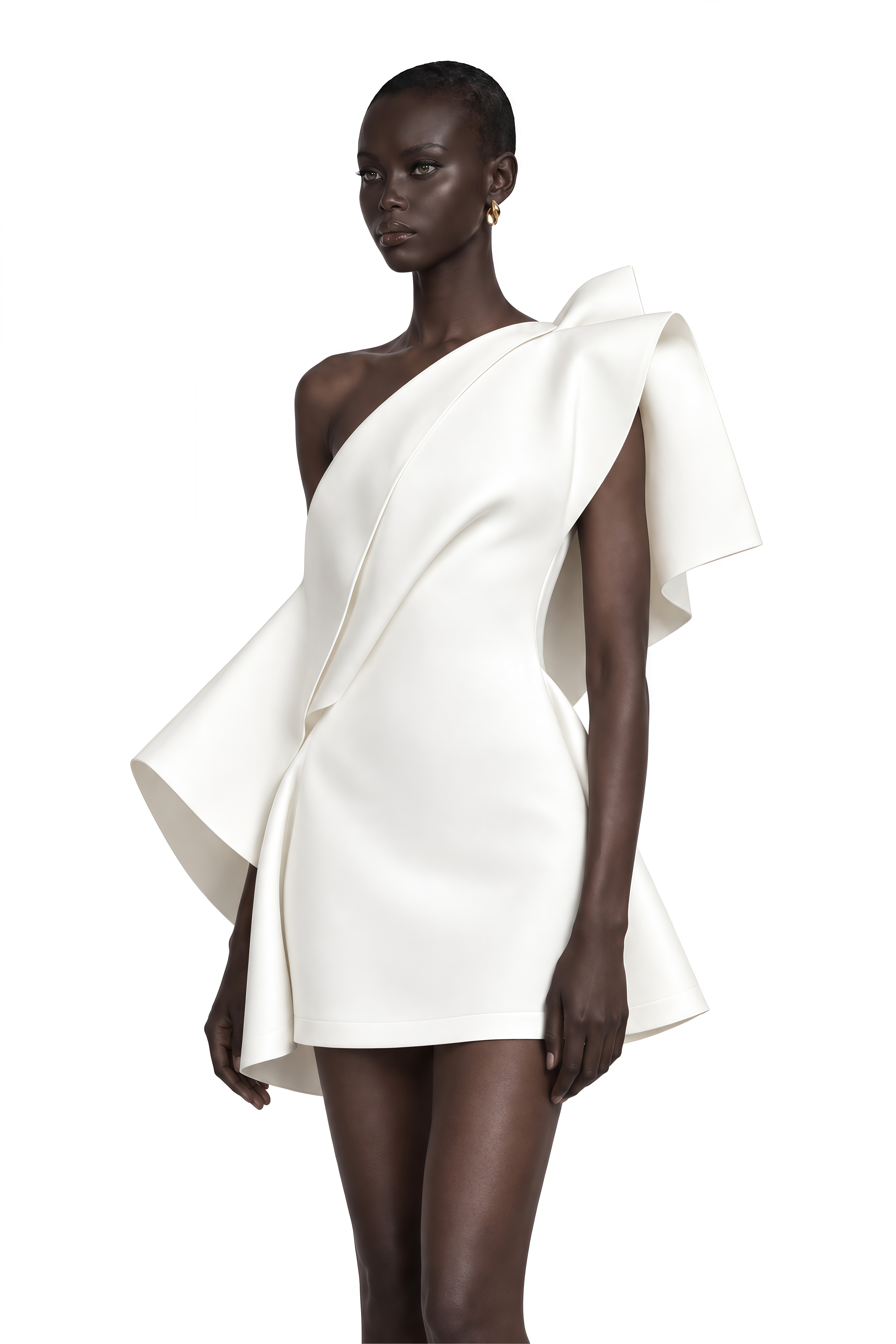 Ariadne White Sculptural Bow One Shoulder Mini Dress