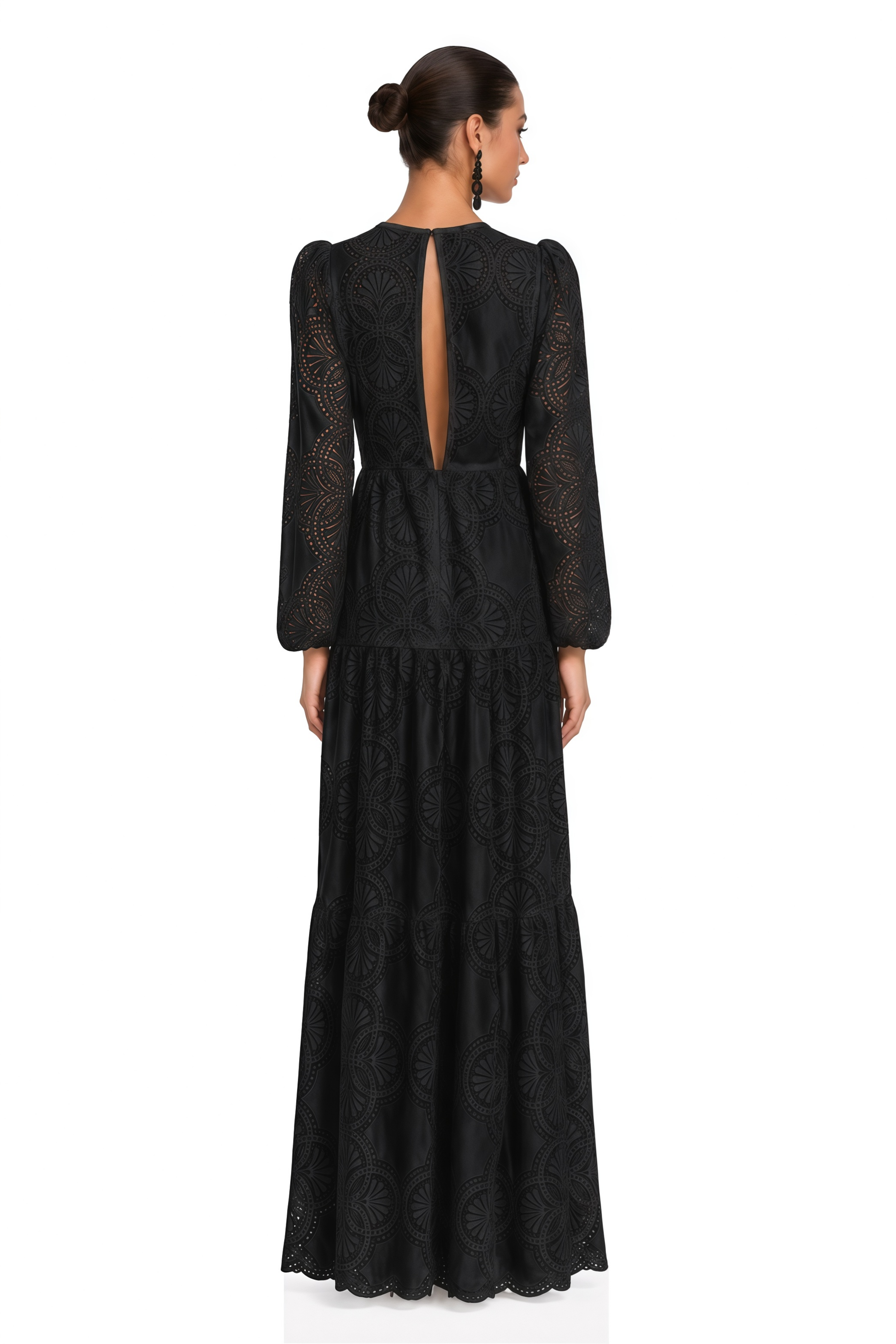 Ariane Black Faux-Floral Embellished Lace Midi Dress