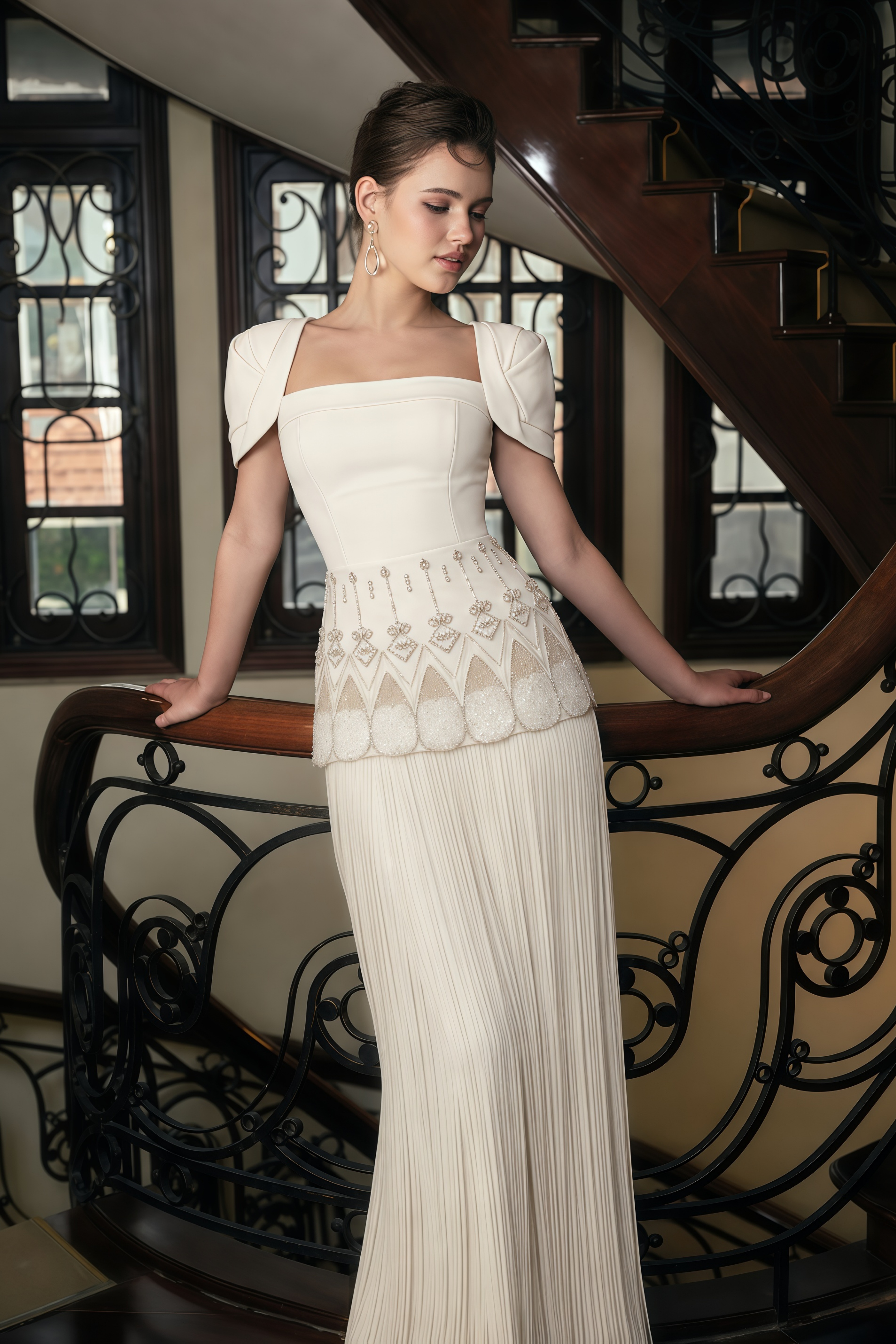 Arianwen White Embellished Fringe Maxi Dress