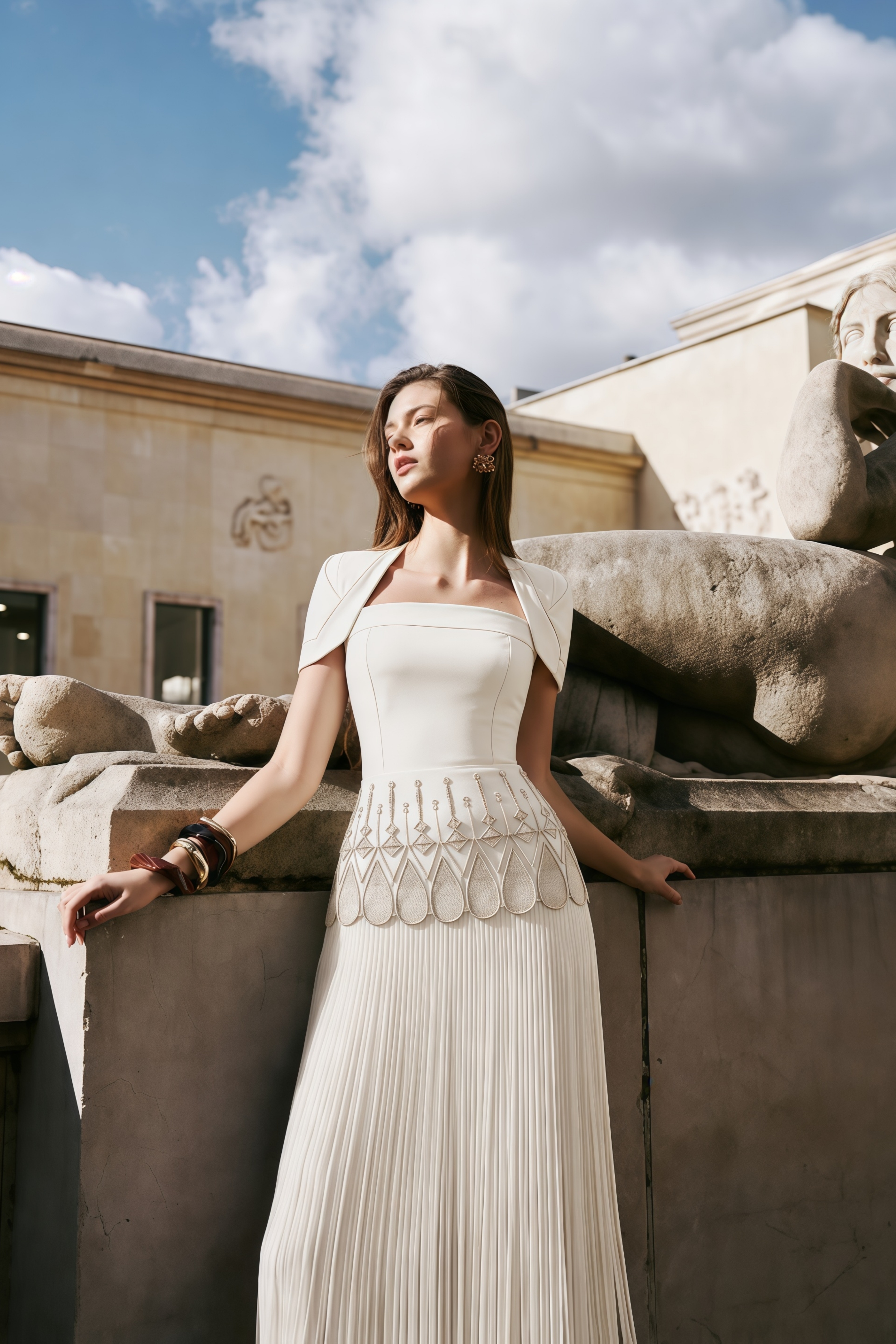 Arianwen White Embellished Fringe Maxi Dress