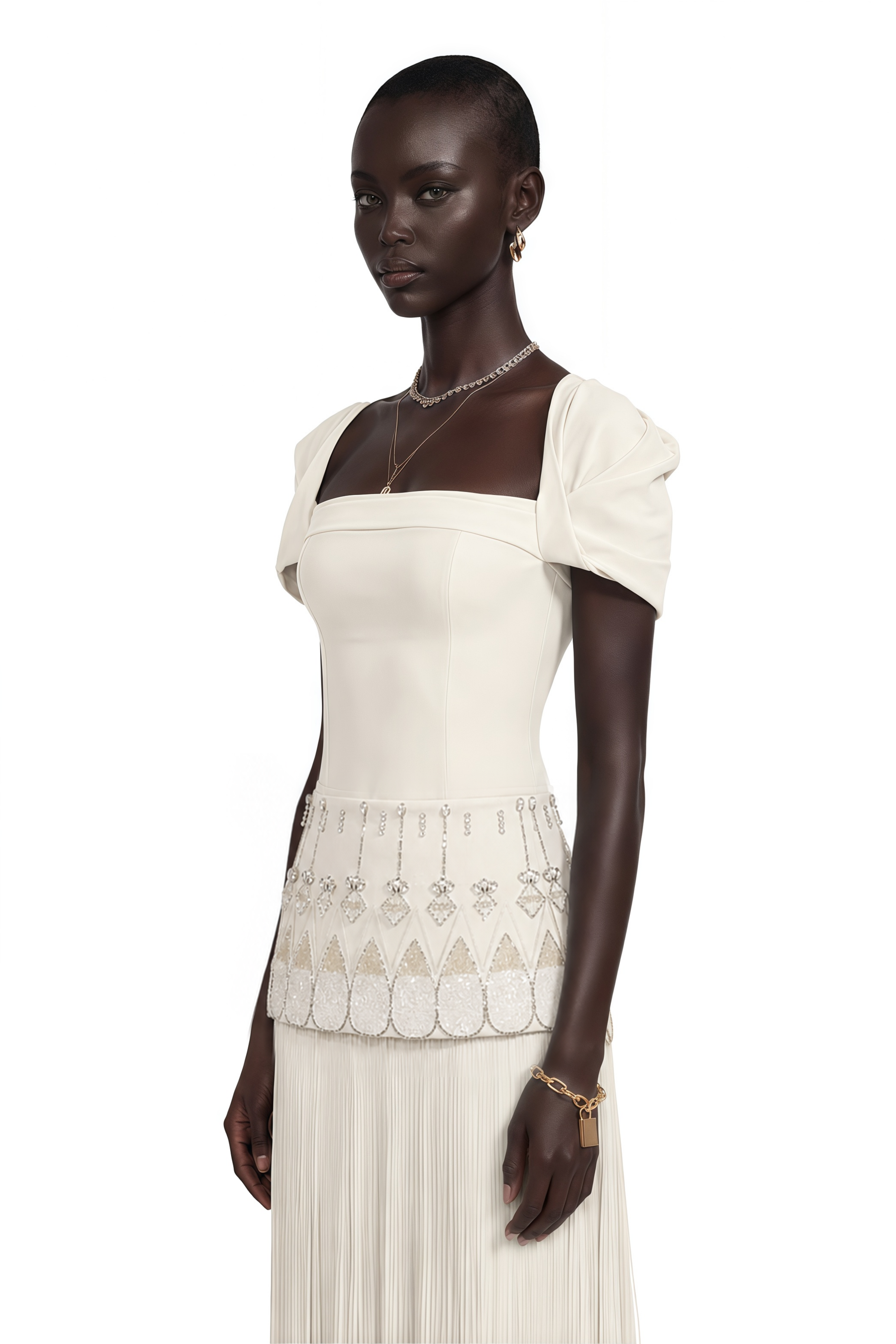 Arianwen White Embellished Fringe Maxi Dress