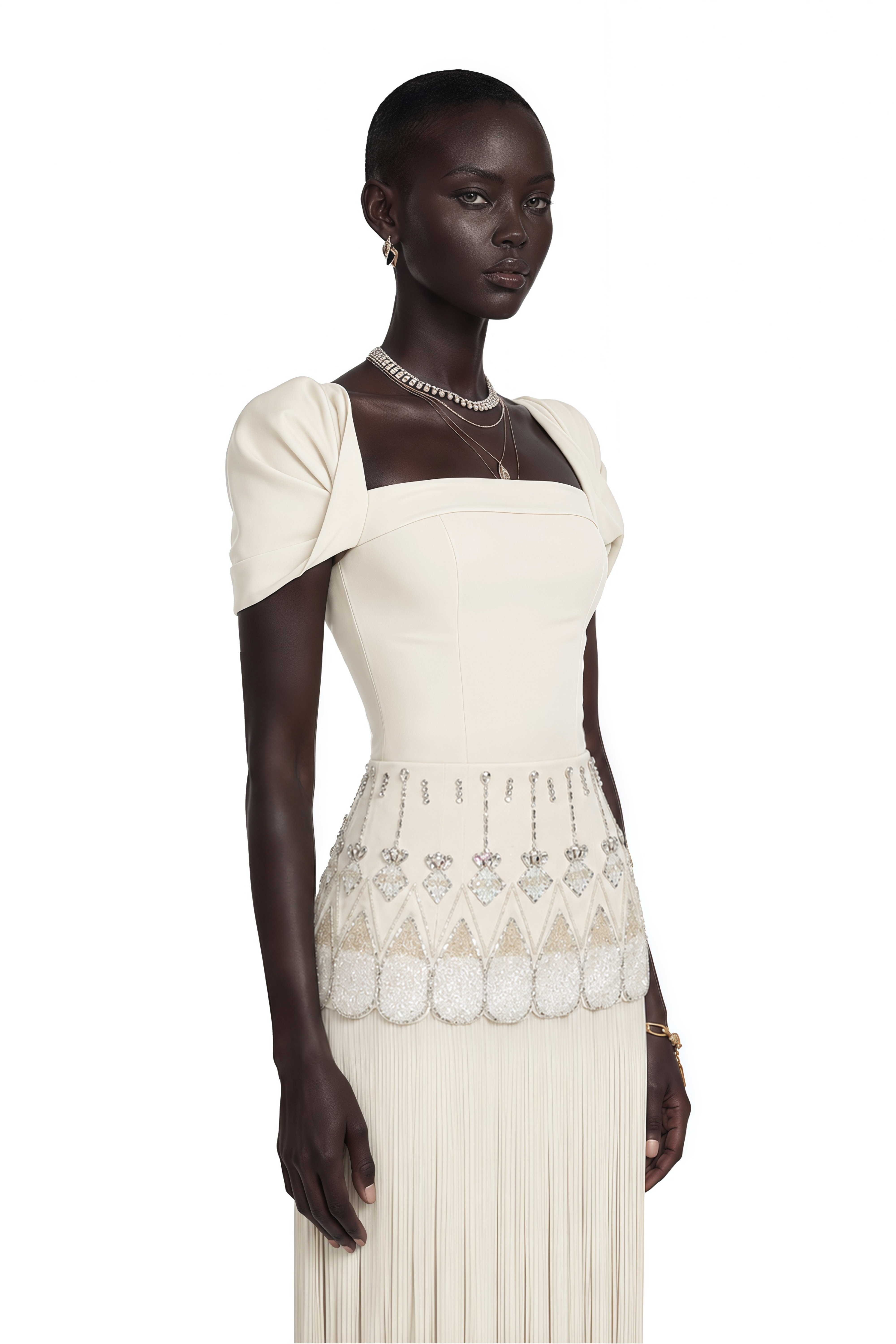 Arianwen White Embellished Fringe Maxi Dress