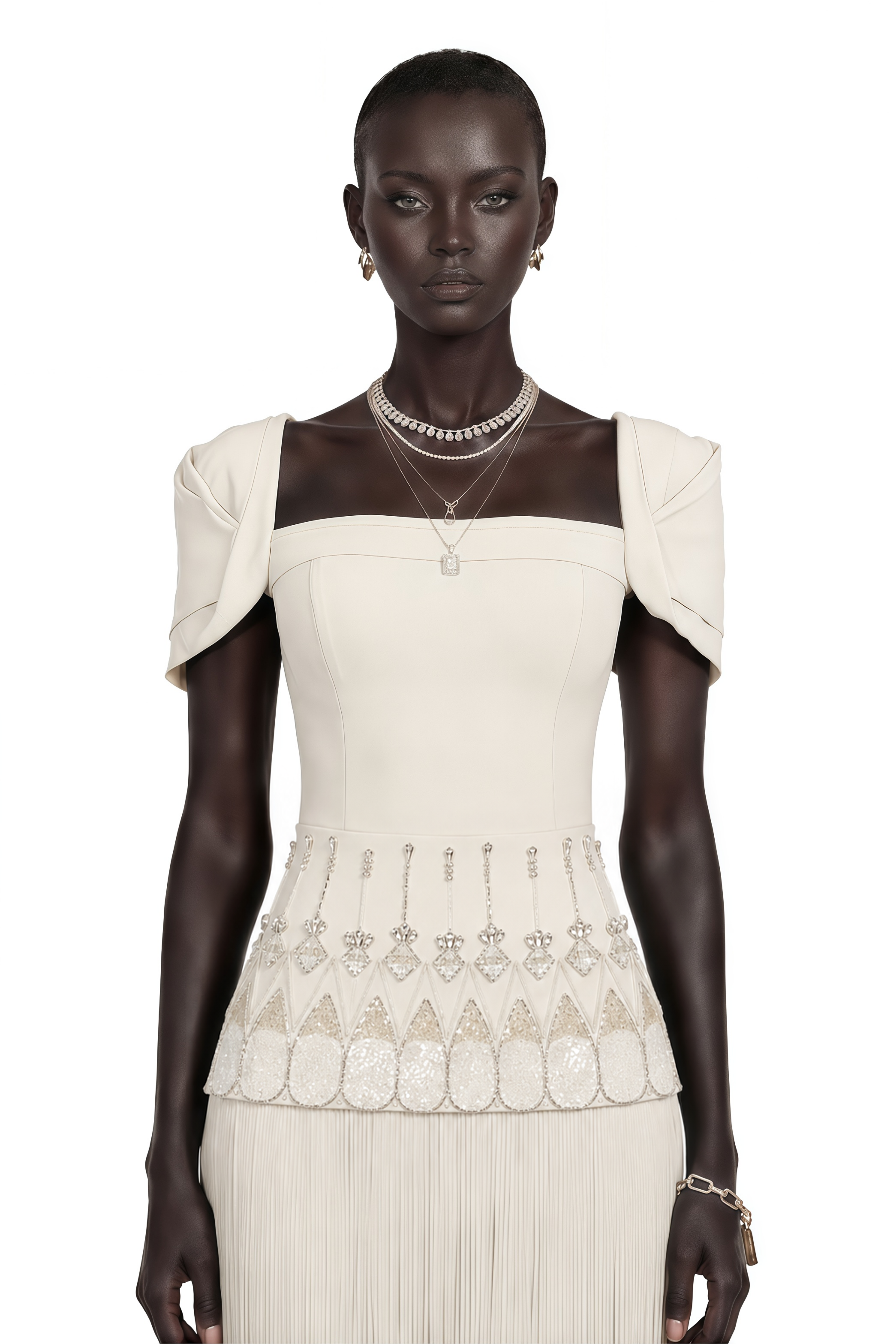 Arianwen White Embellished Fringe Maxi Dress