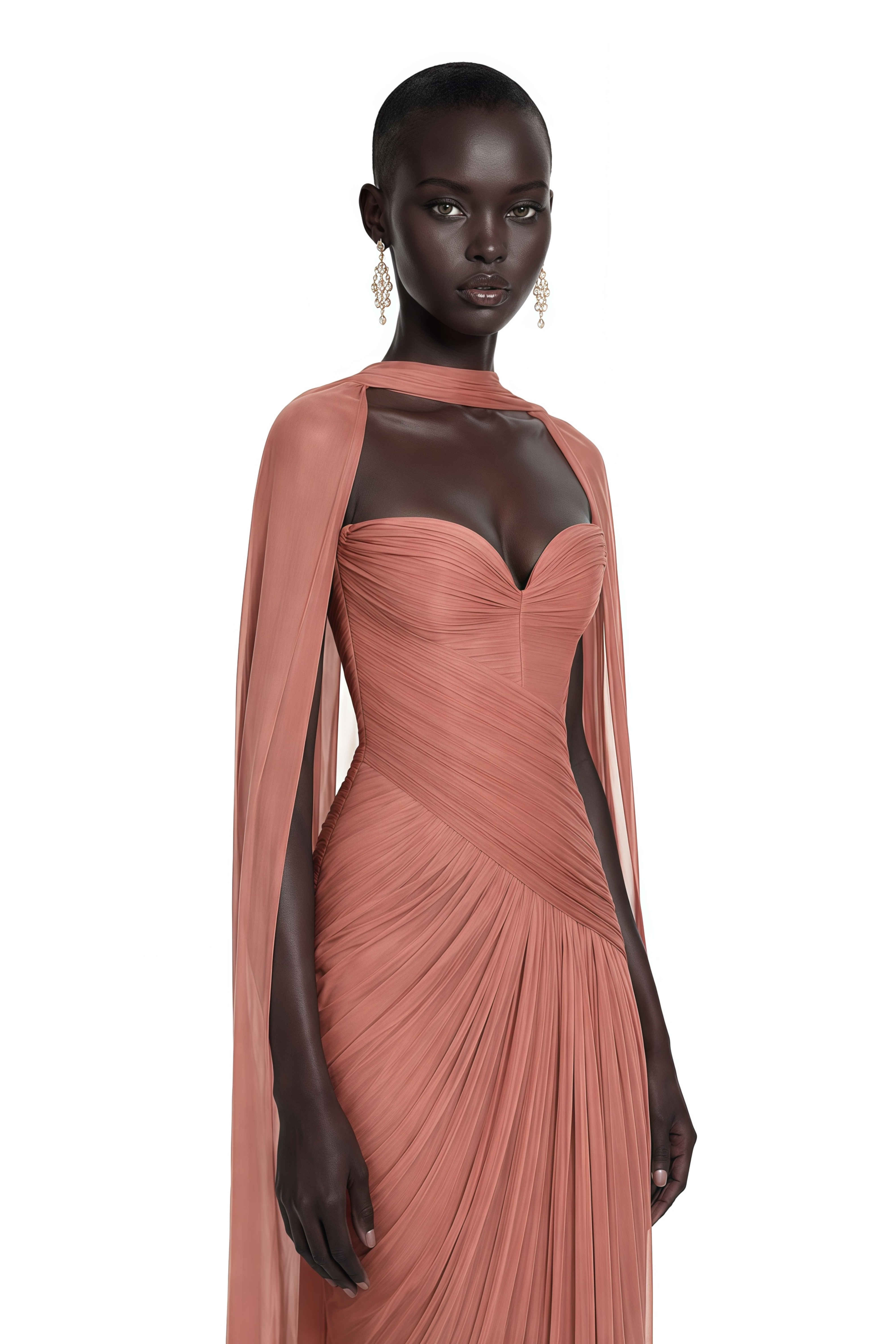Ariya Rust Red Draped Off-Shoulder Maxi Dress