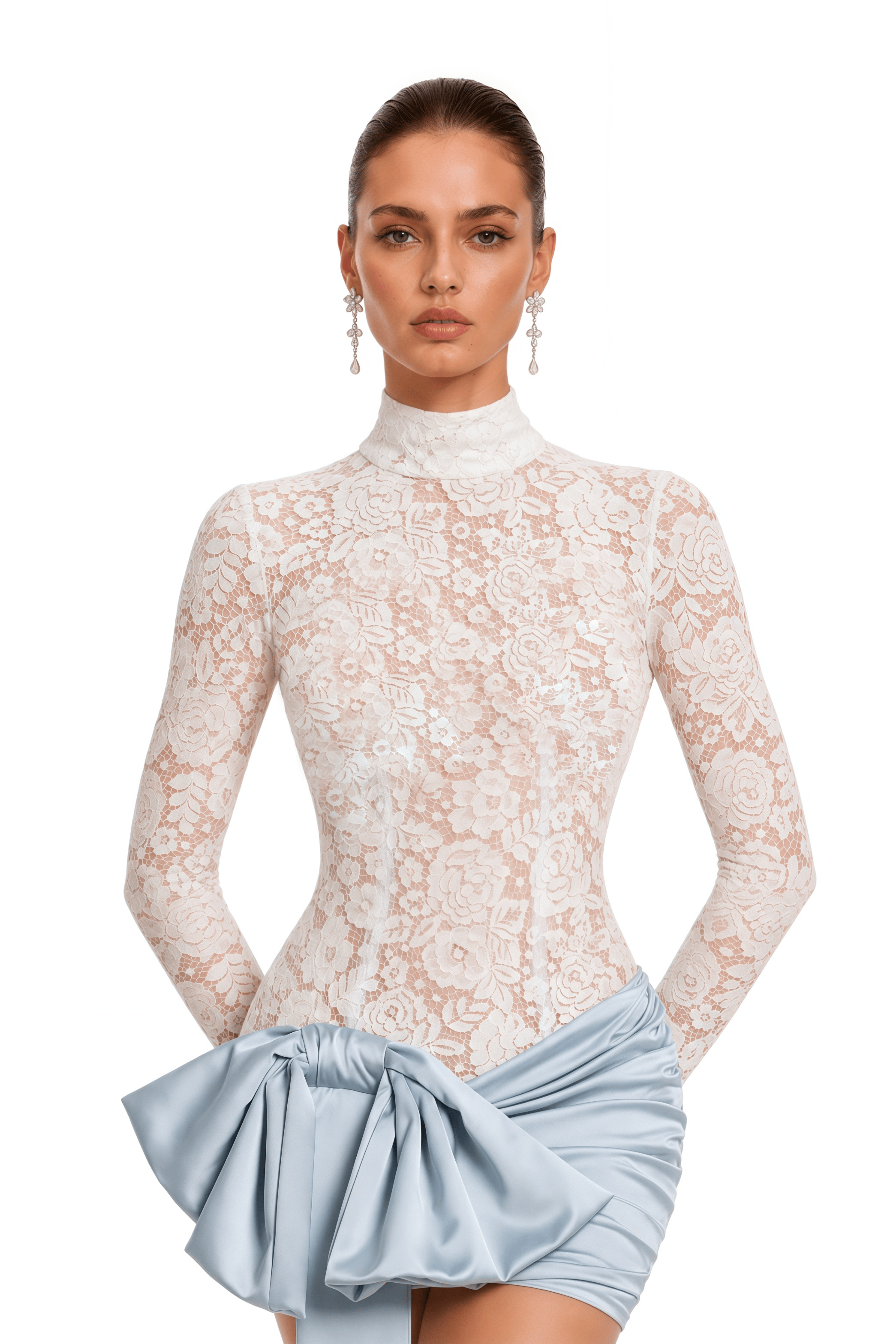 Aubree Blue Color-Block Long Sleeve Lace Mini Dress