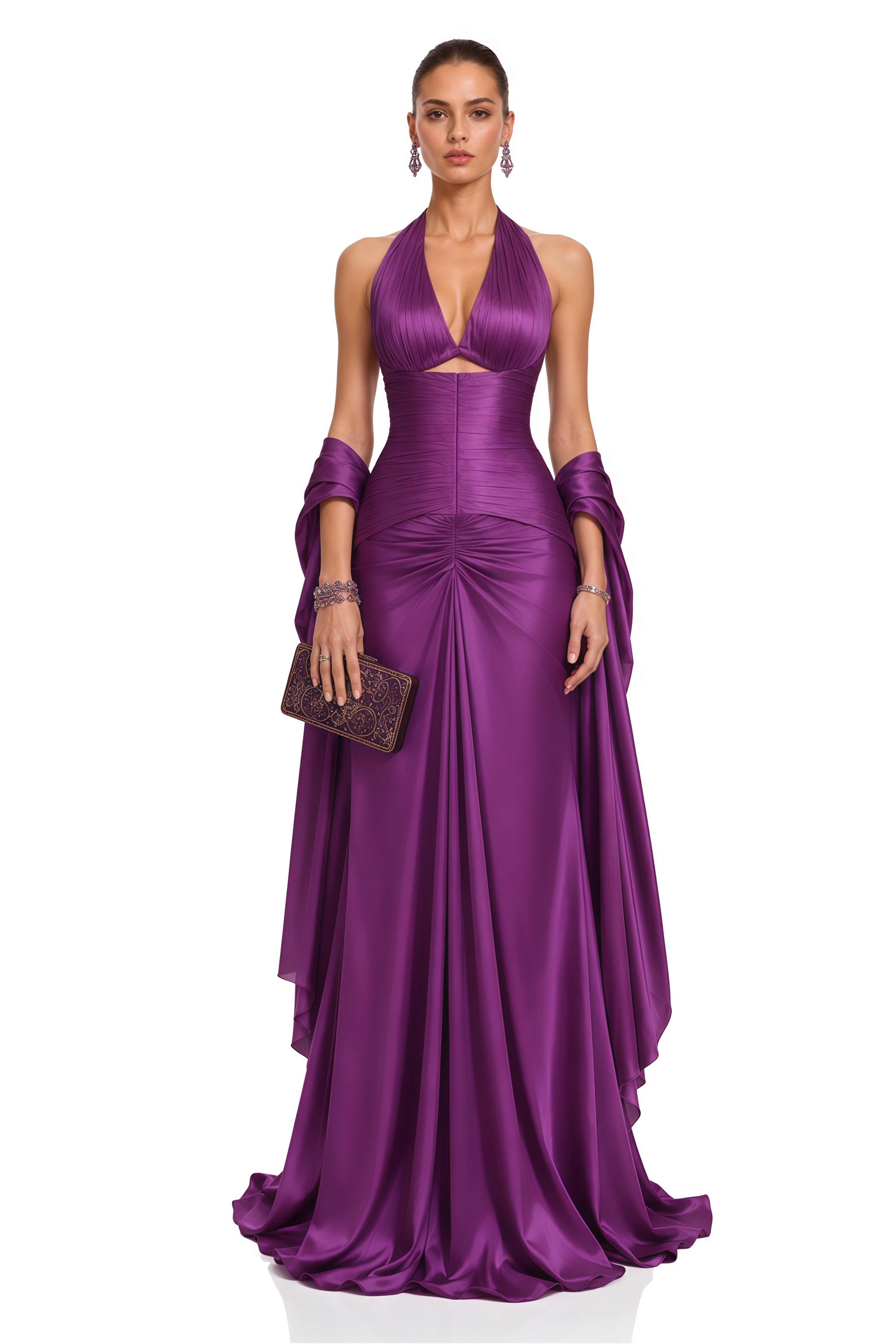Aurelia Purple Pleated Halterneck Top & Skirt Set