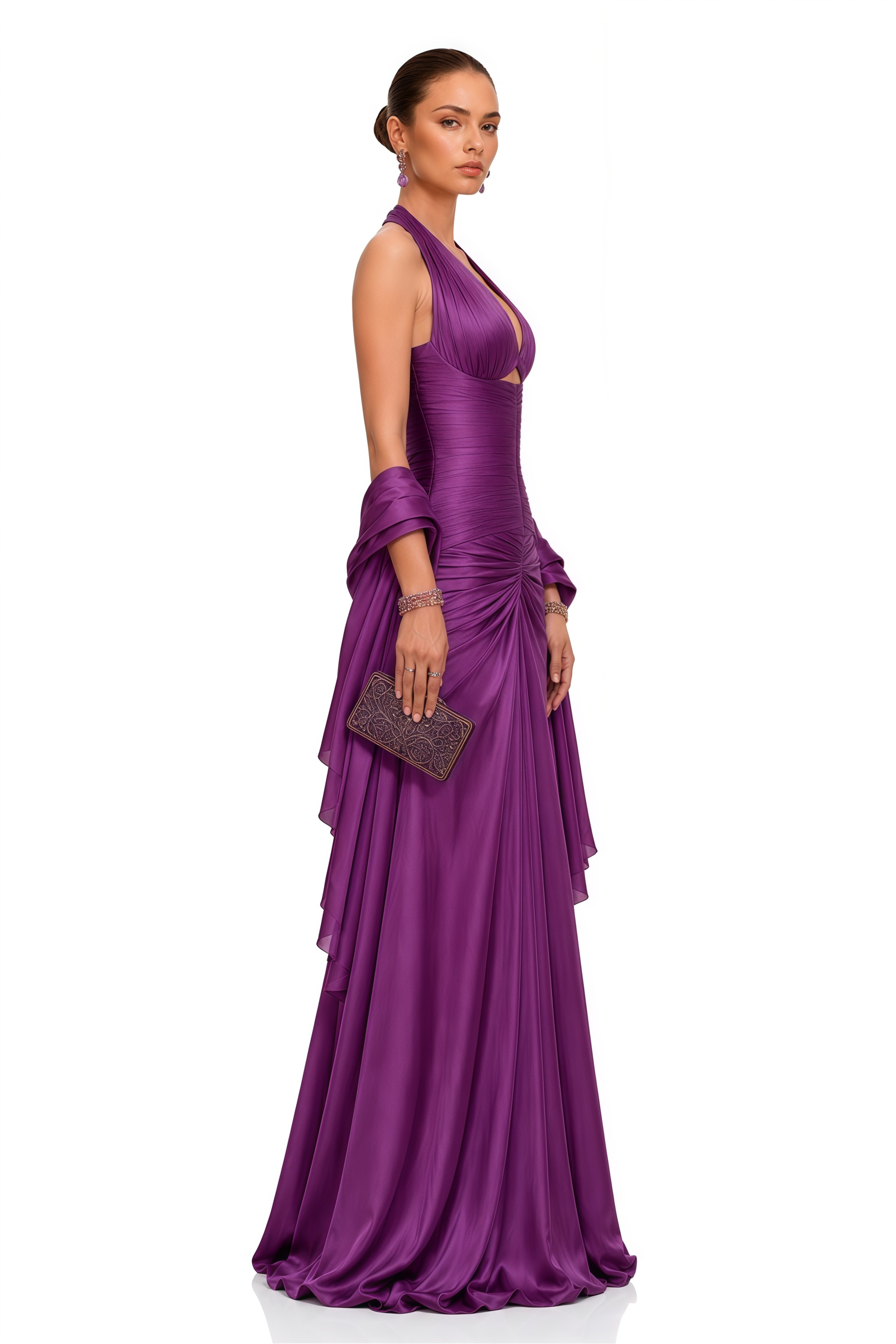 Aurelia Purple Pleated Halterneck Top & Skirt Set