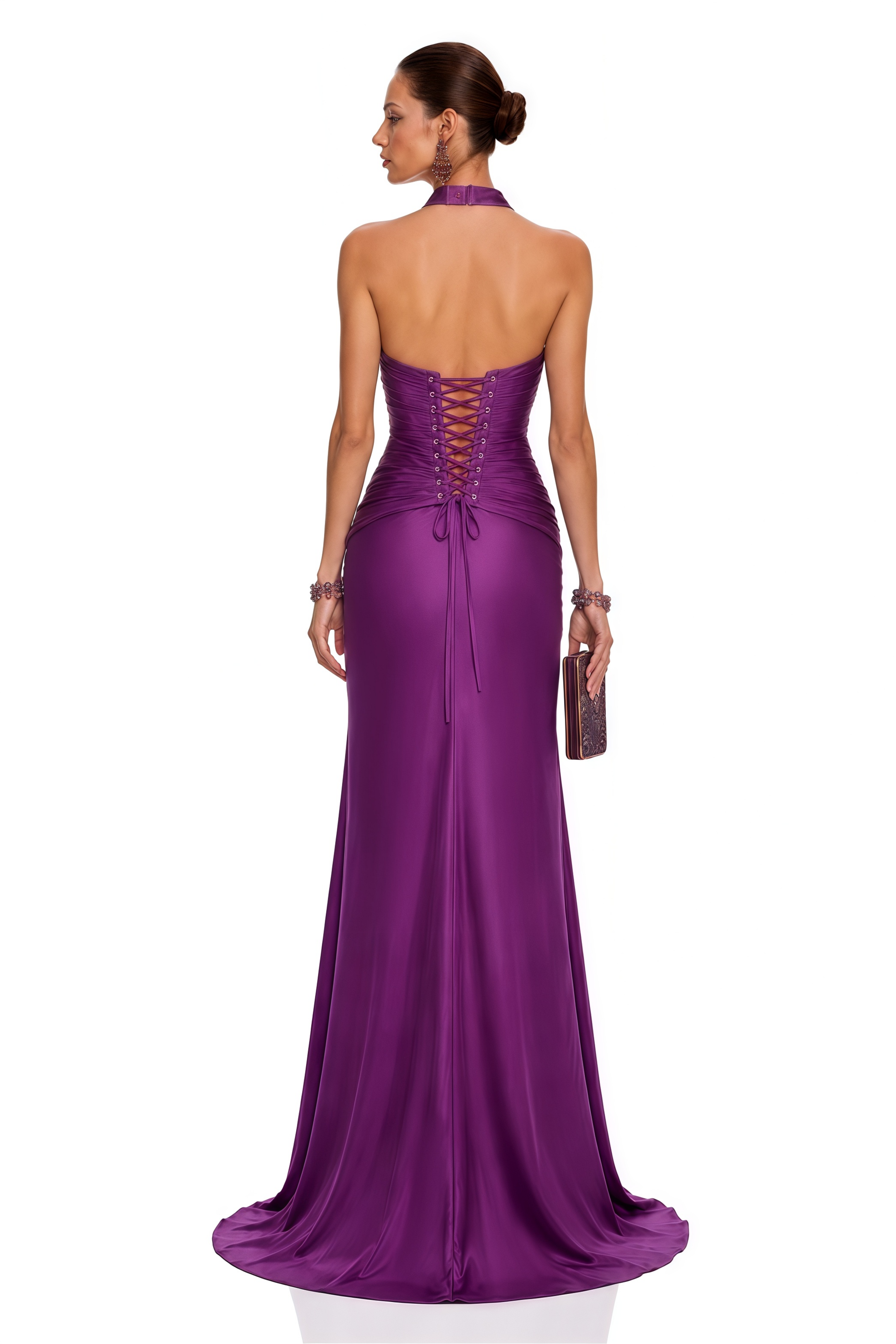 Aurelia Purple Pleated Halterneck Top & Skirt Set