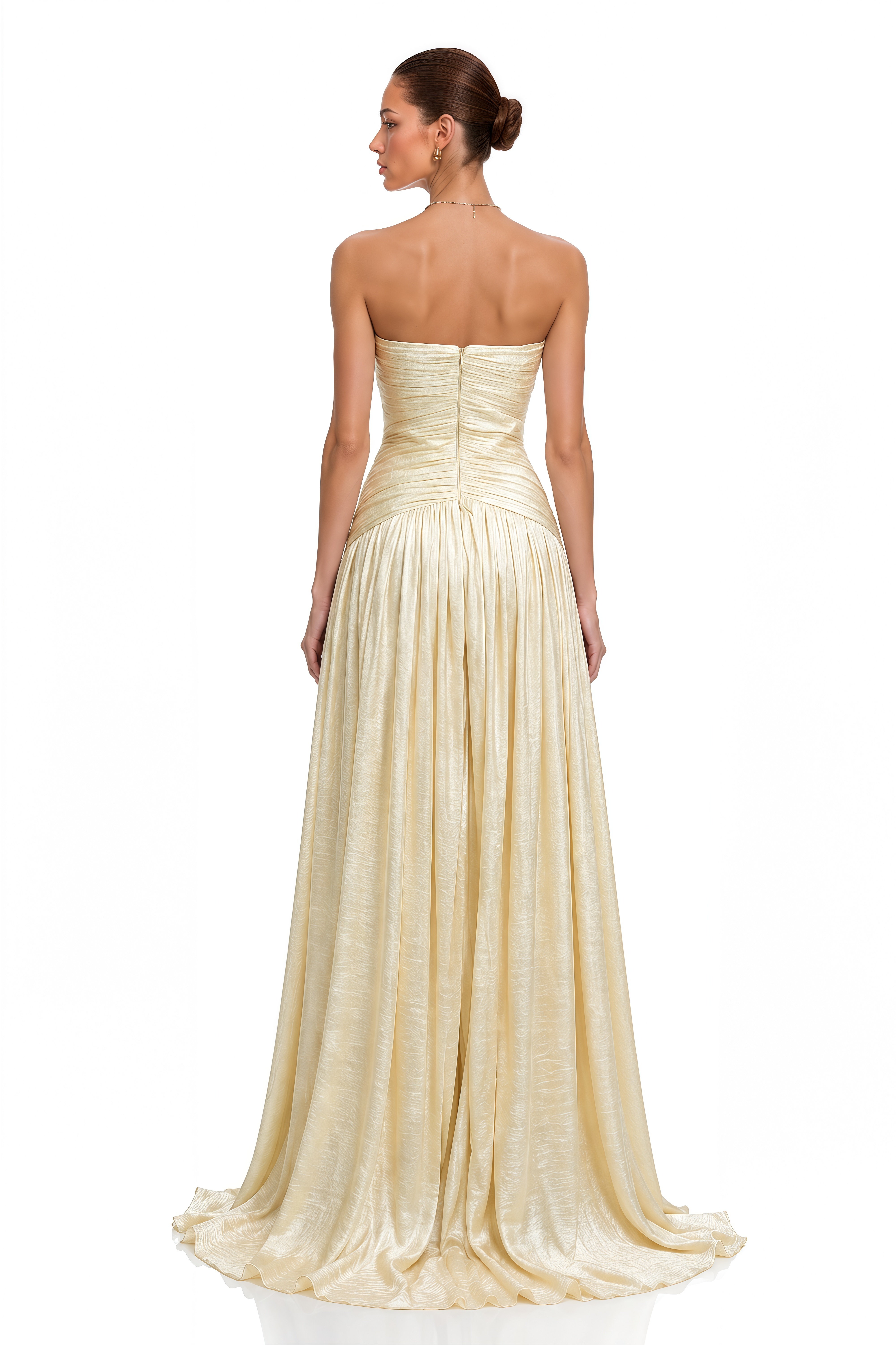 Aurelia Yellow Shimmer Crystal-Embellished Ruched Maxi Dress