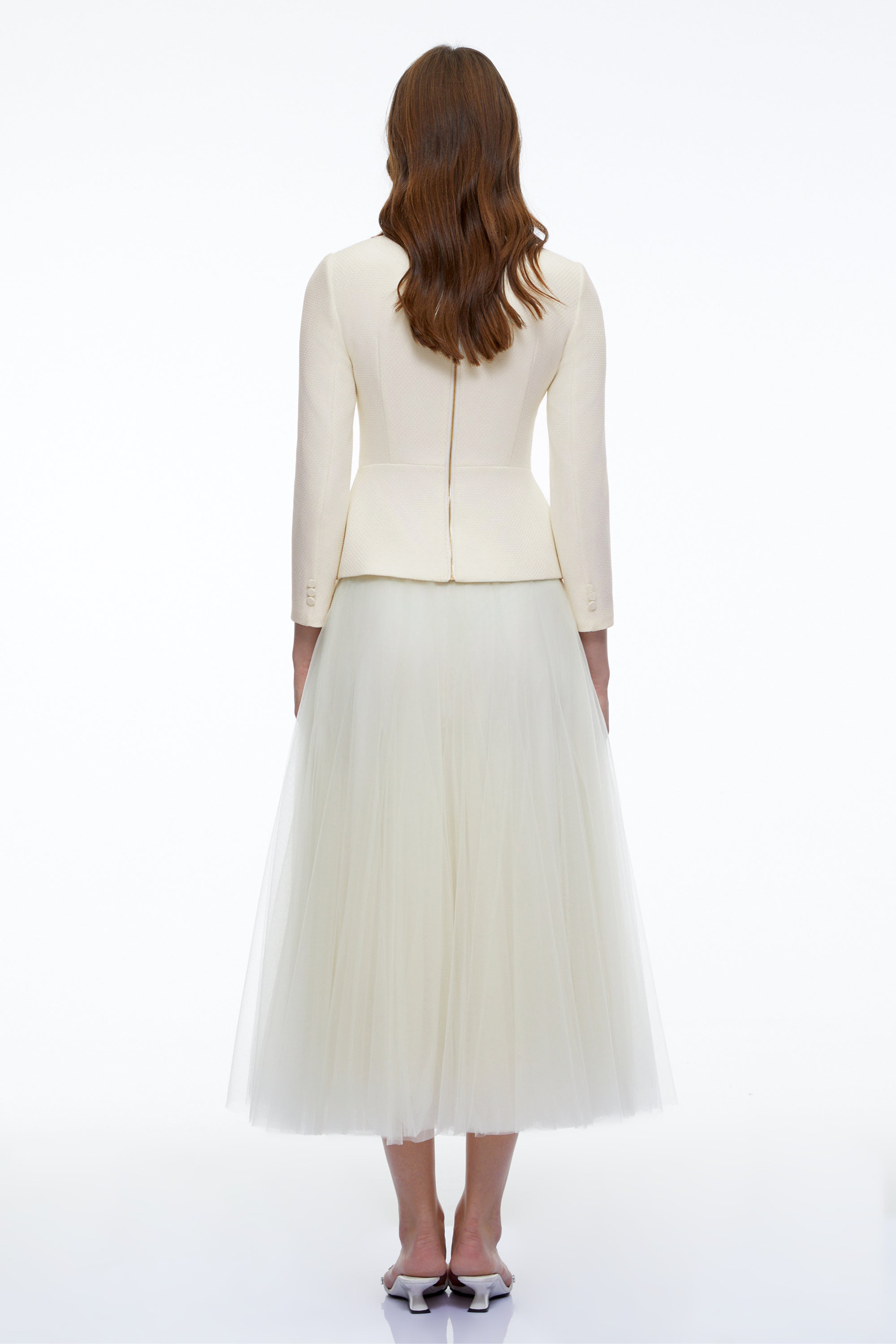 Aurelia White Bow Collar Jacket & Tulle Skirt Set