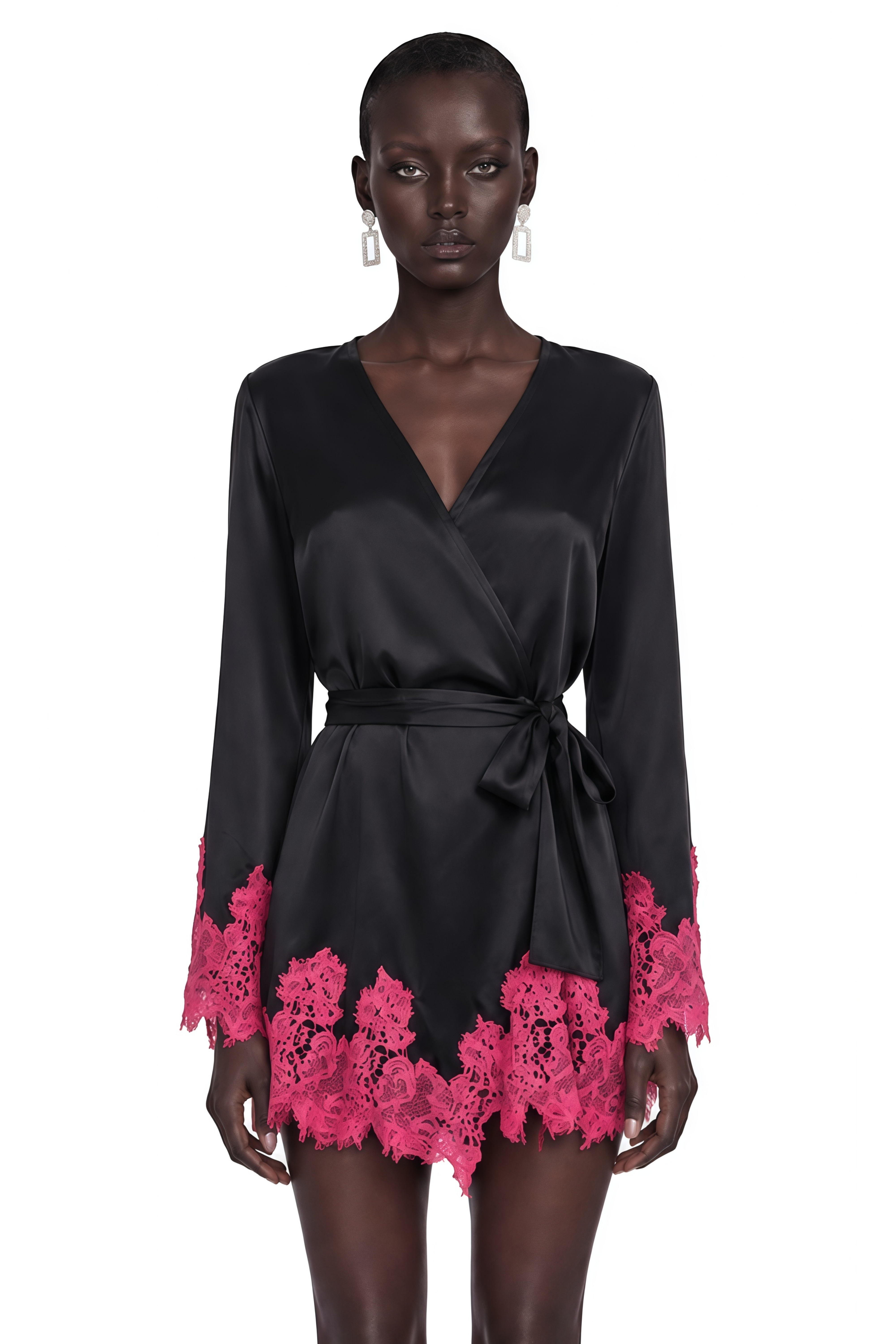 Aurelie Black Wrap Mini Dress with Lace – Miss Rosier