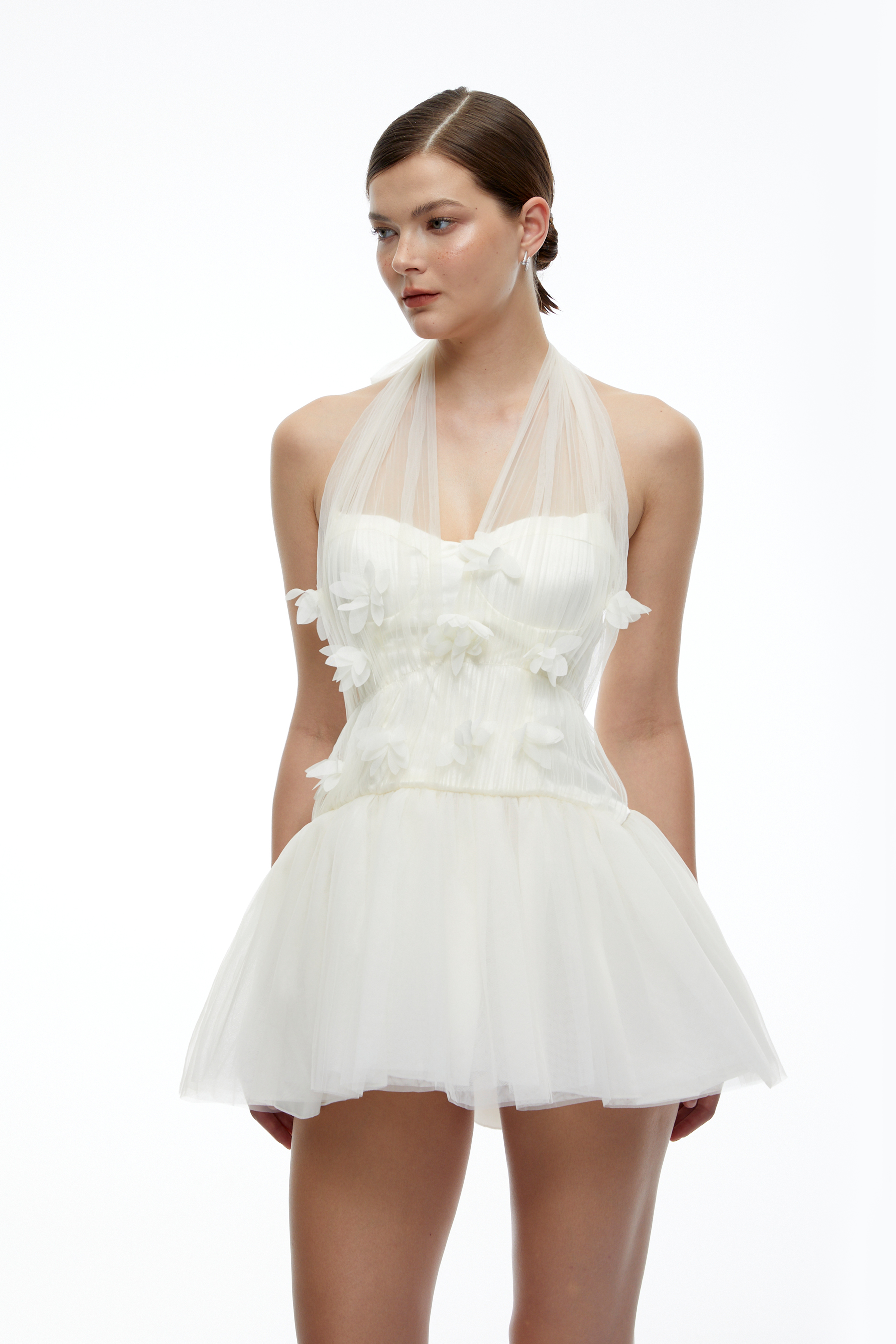 Aurelisse White Floral Halterneck Mini Dress