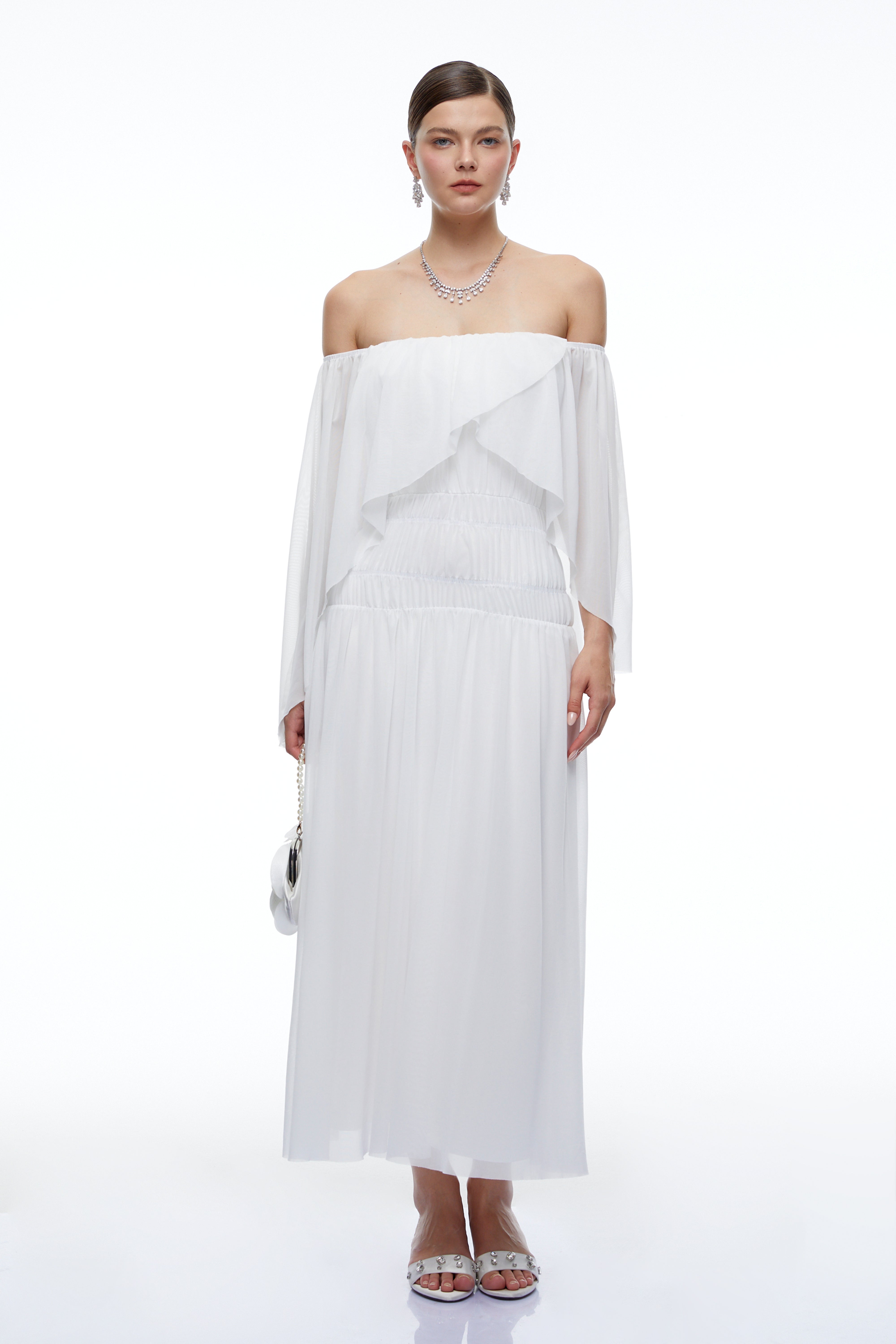 Aurembelle White Off Shoulder Maxi Dress