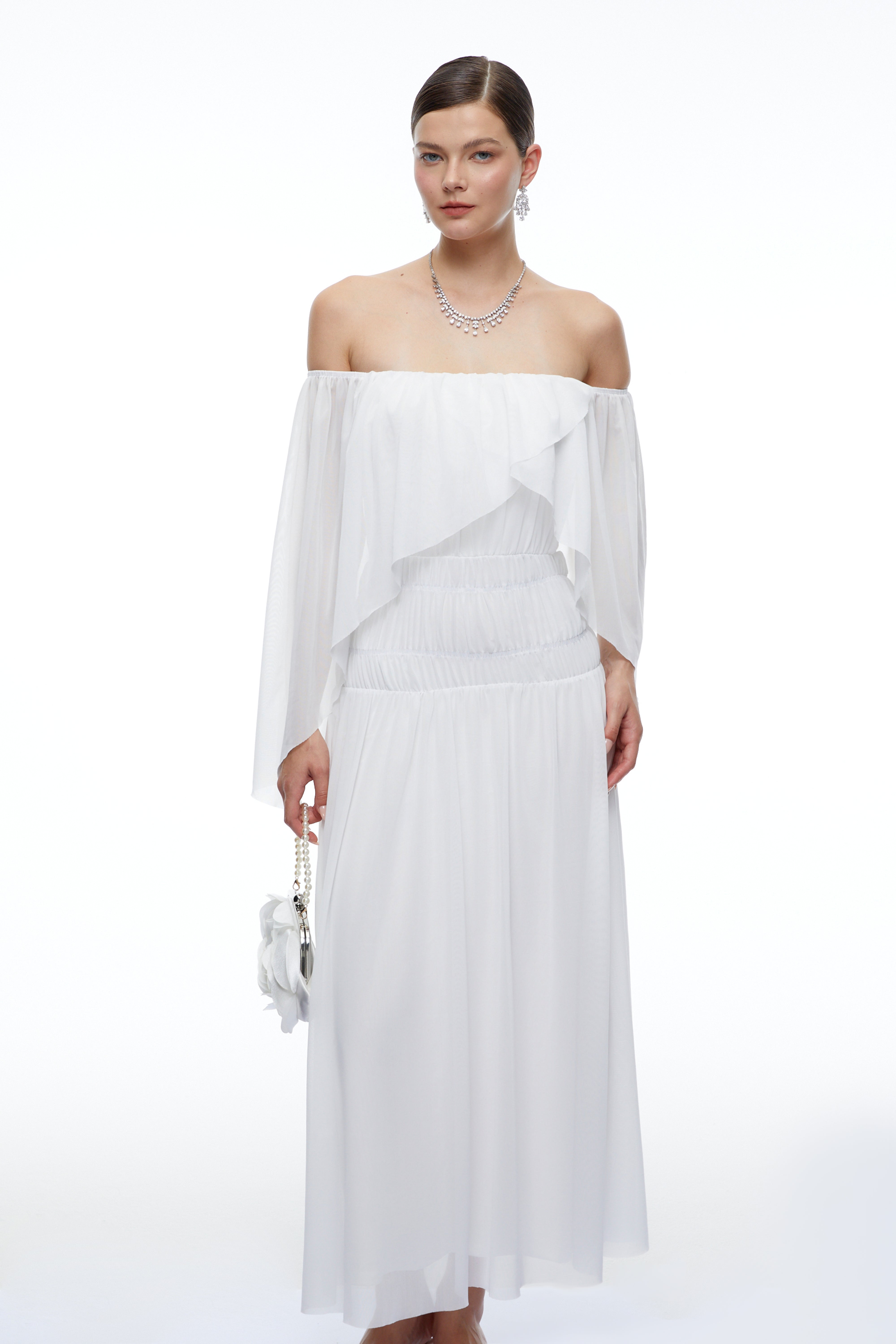 Aurembelle White Off Shoulder Maxi Dress