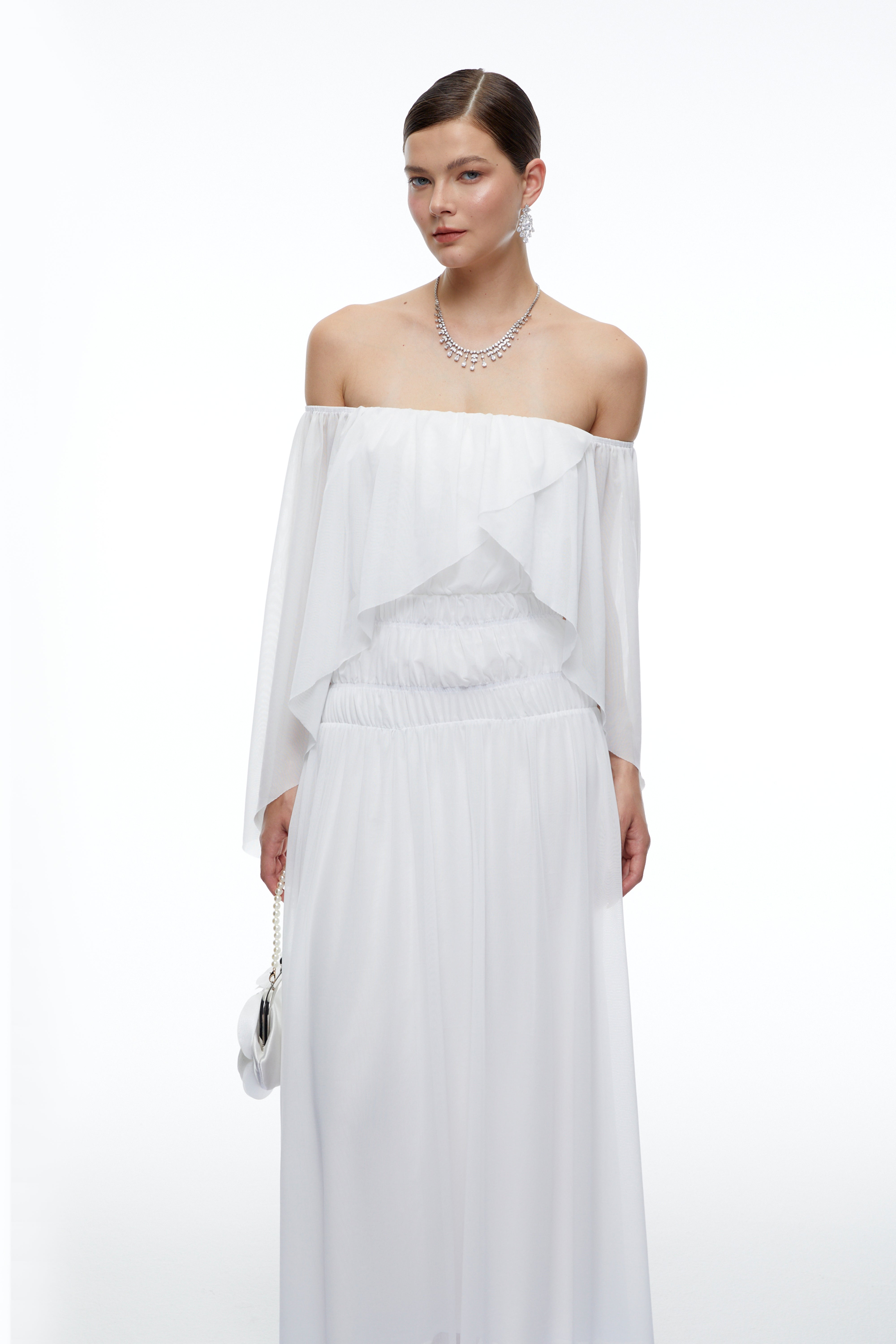 Aurembelle White Off Shoulder Maxi Dress