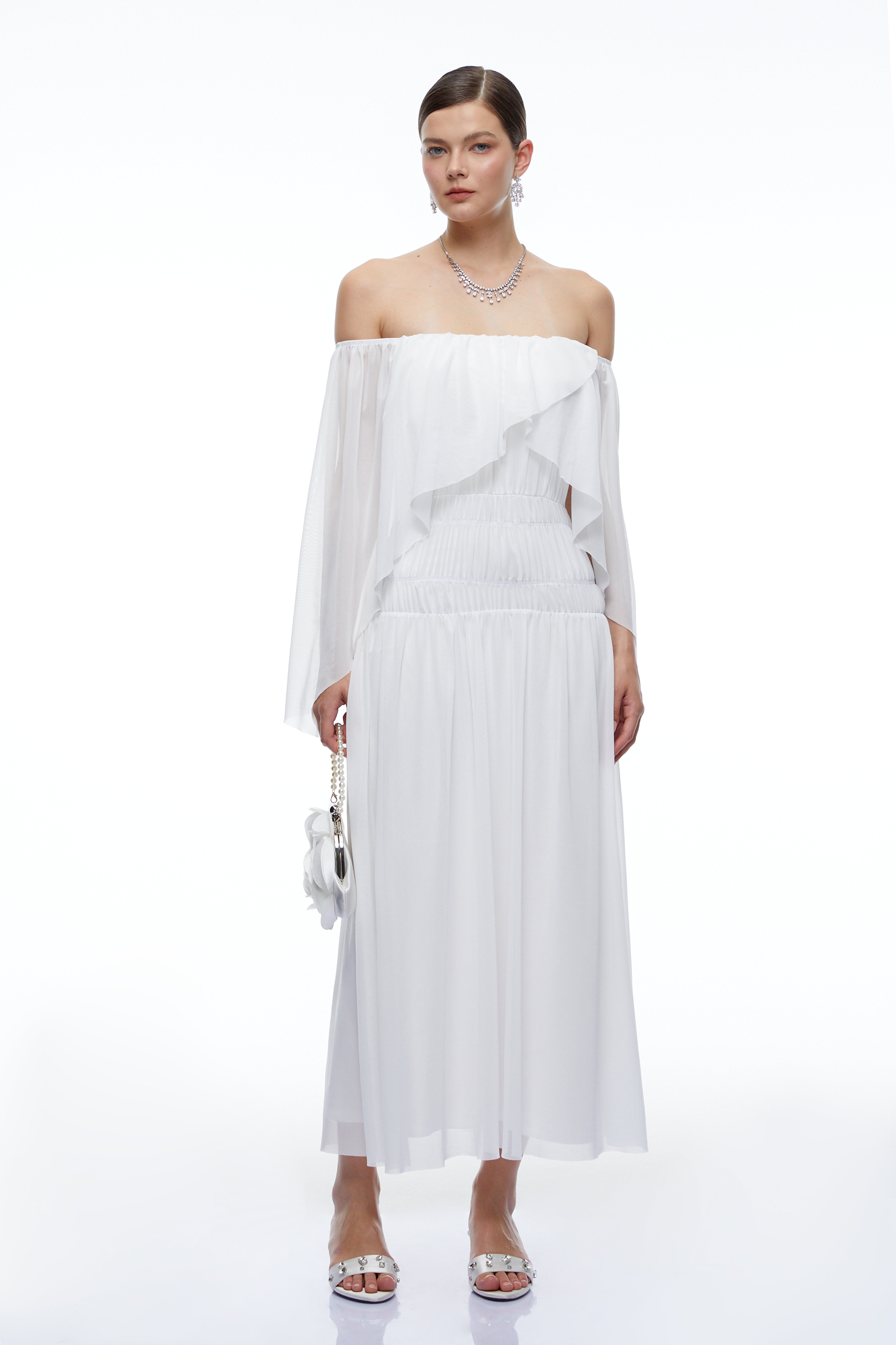 Aurembelle White Off Shoulder Maxi Dress