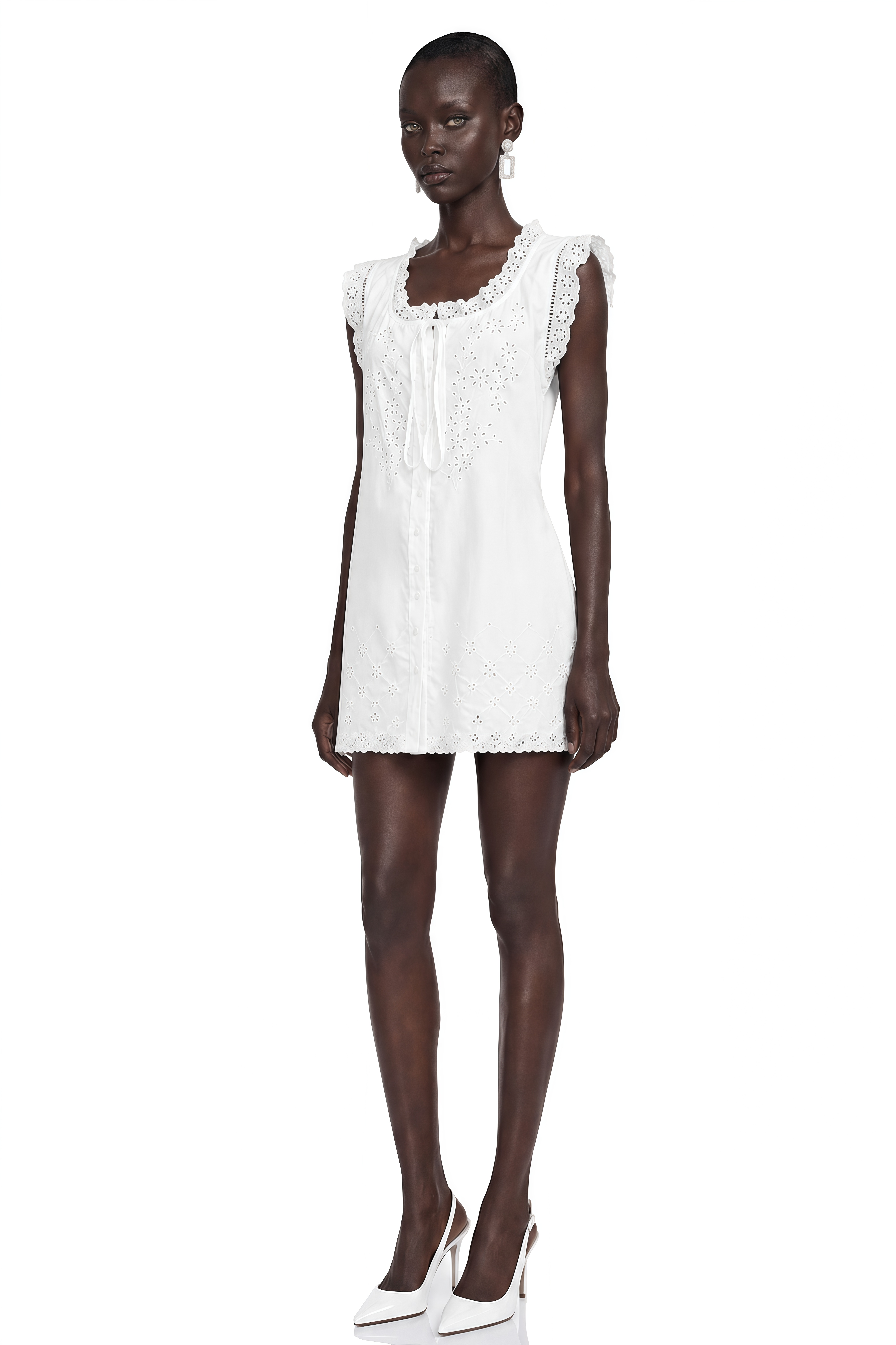 Aurembia White Eyelet Ruffle Mini Dress