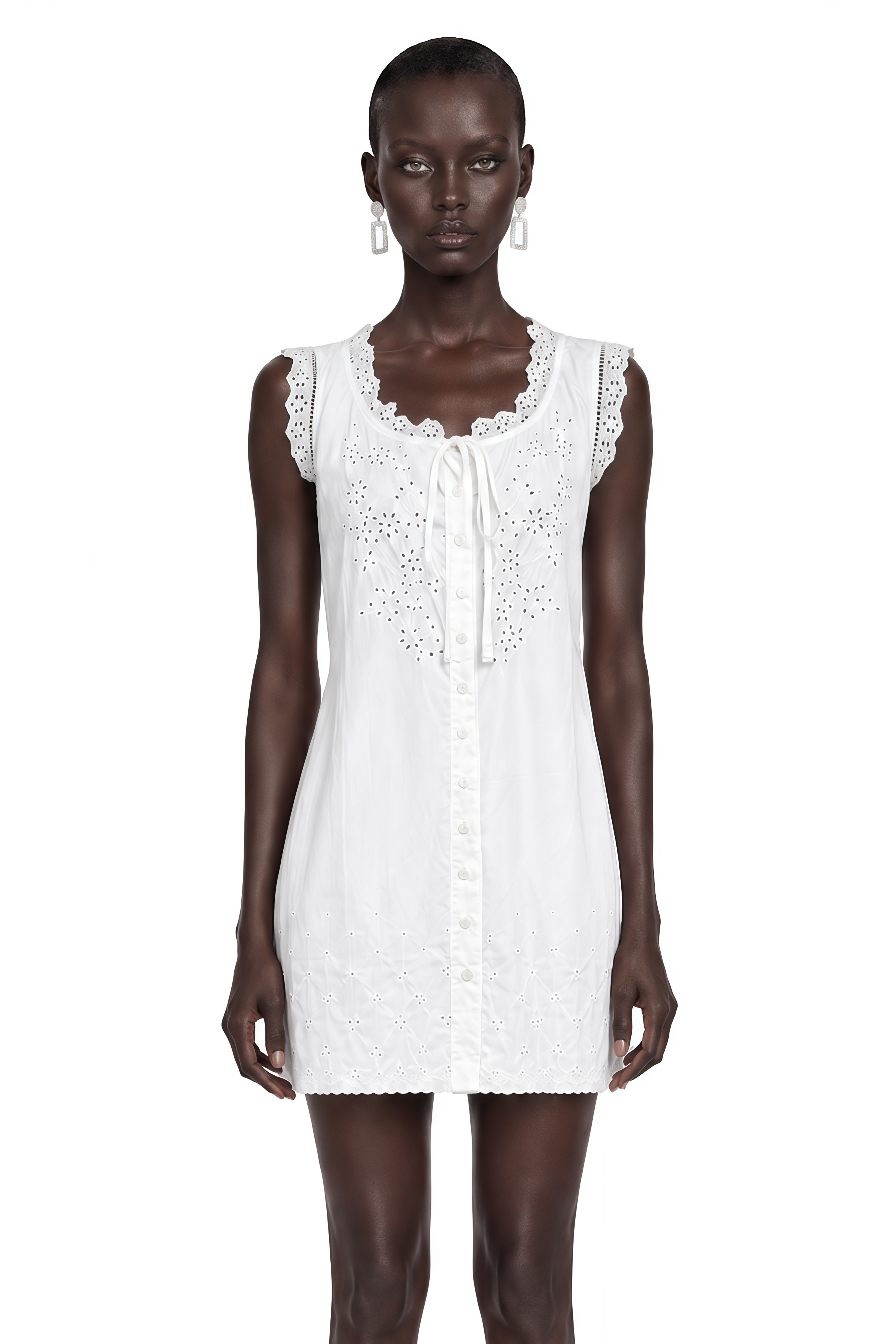 Aurembia White Eyelet Ruffle Mini Dress