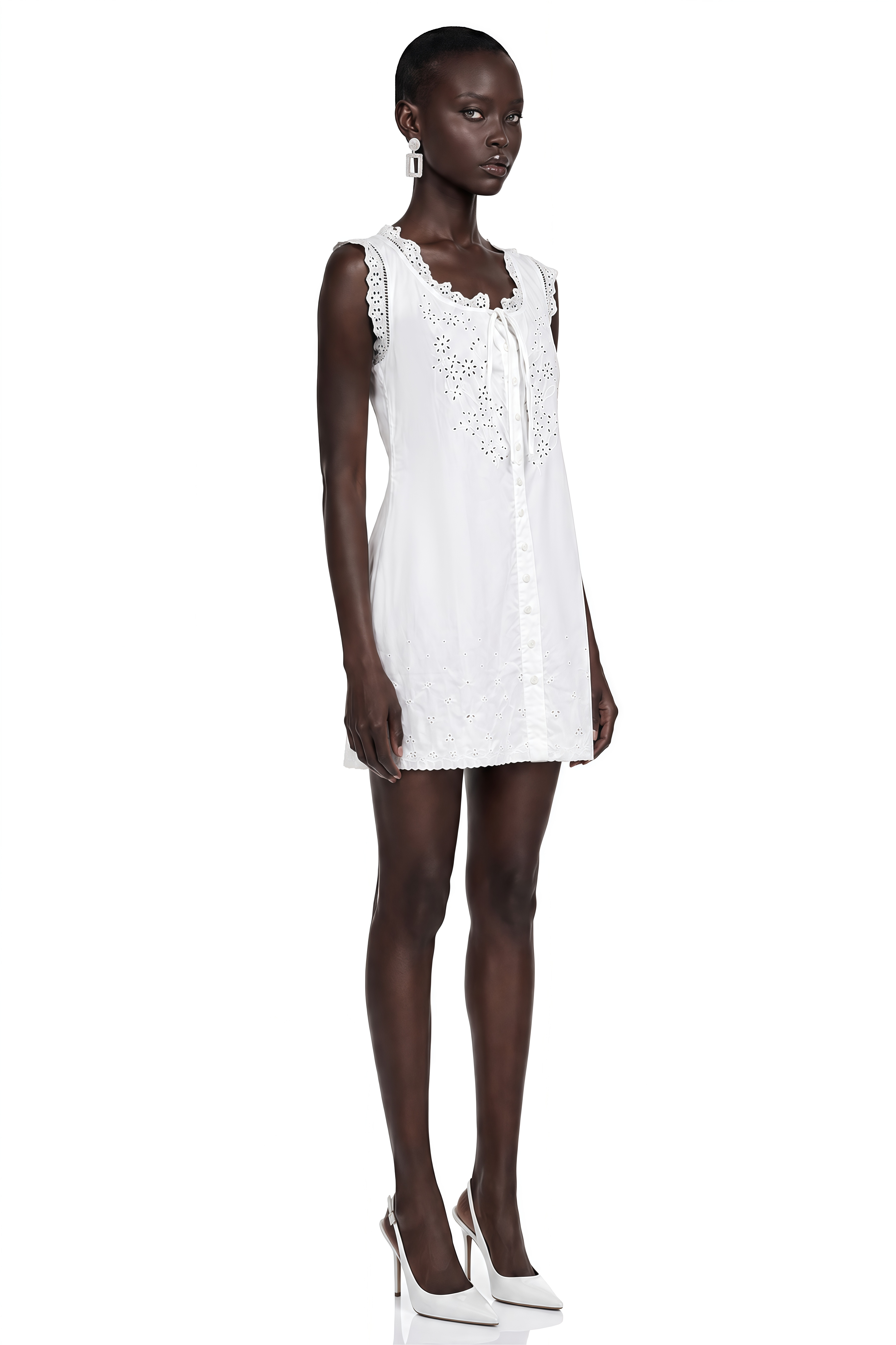 Aurembia White Eyelet Ruffle Mini Dress