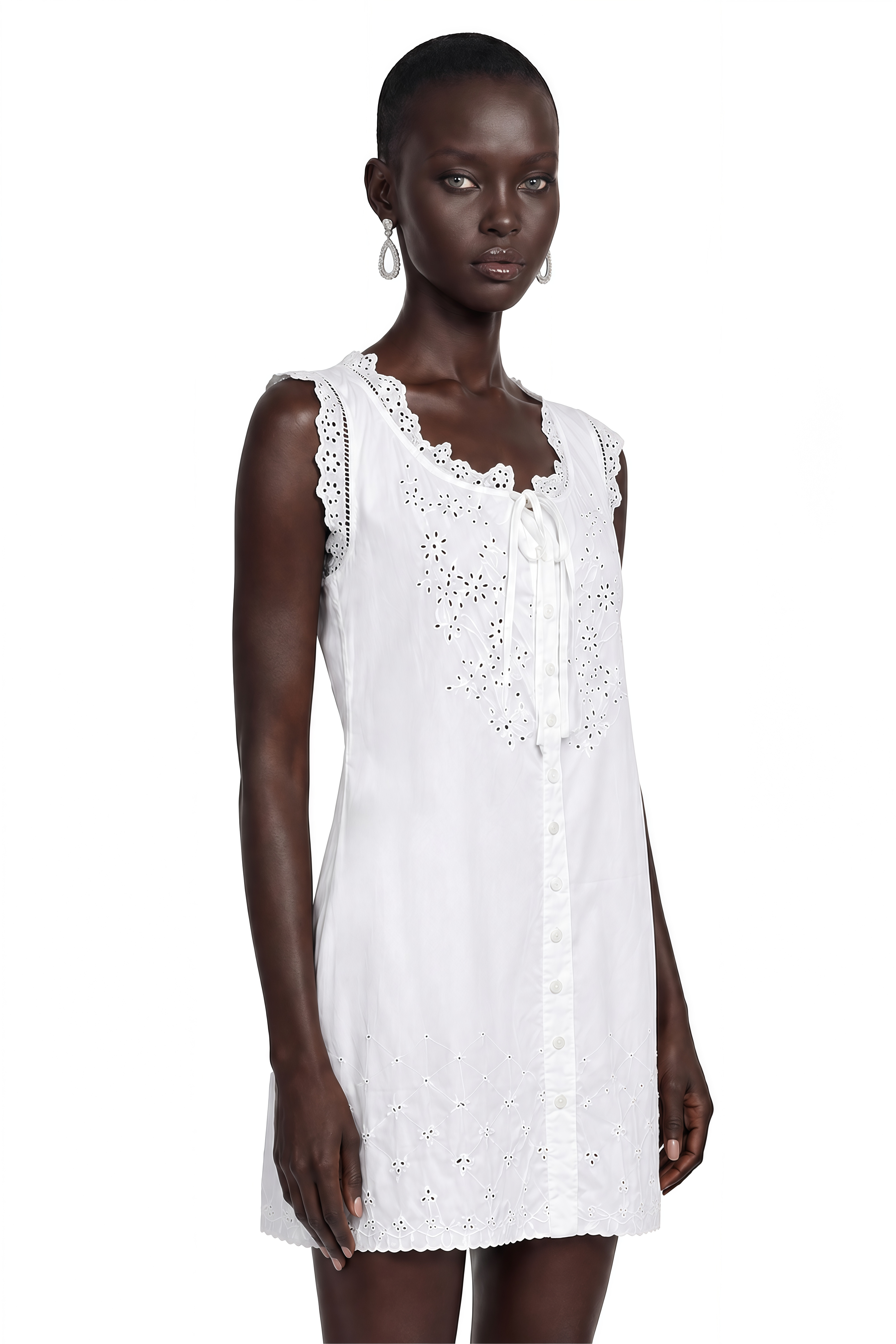 Aurembia White Eyelet Ruffle Mini Dress