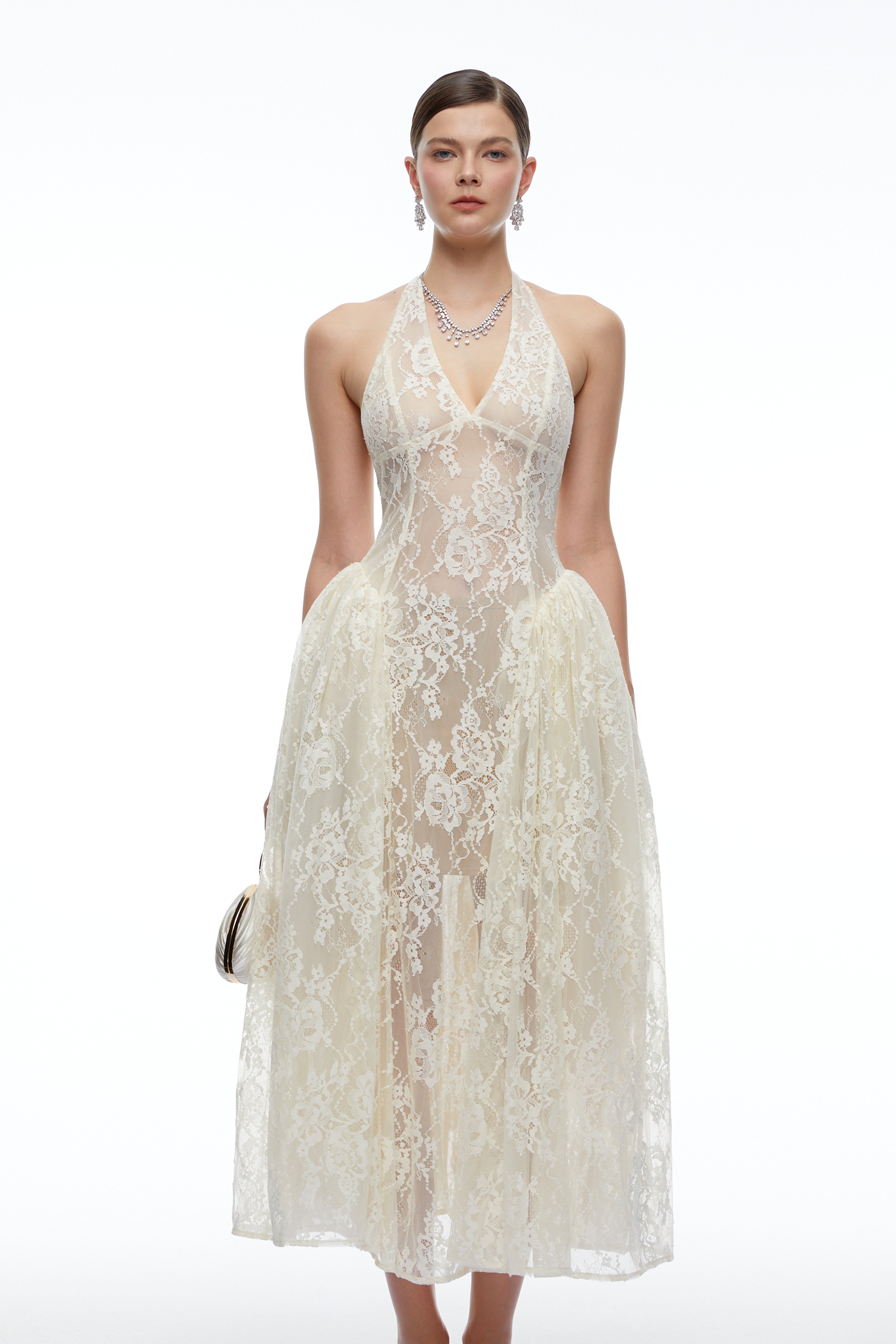 Aurethia Ivory Lace Halterneck Maxi Dress