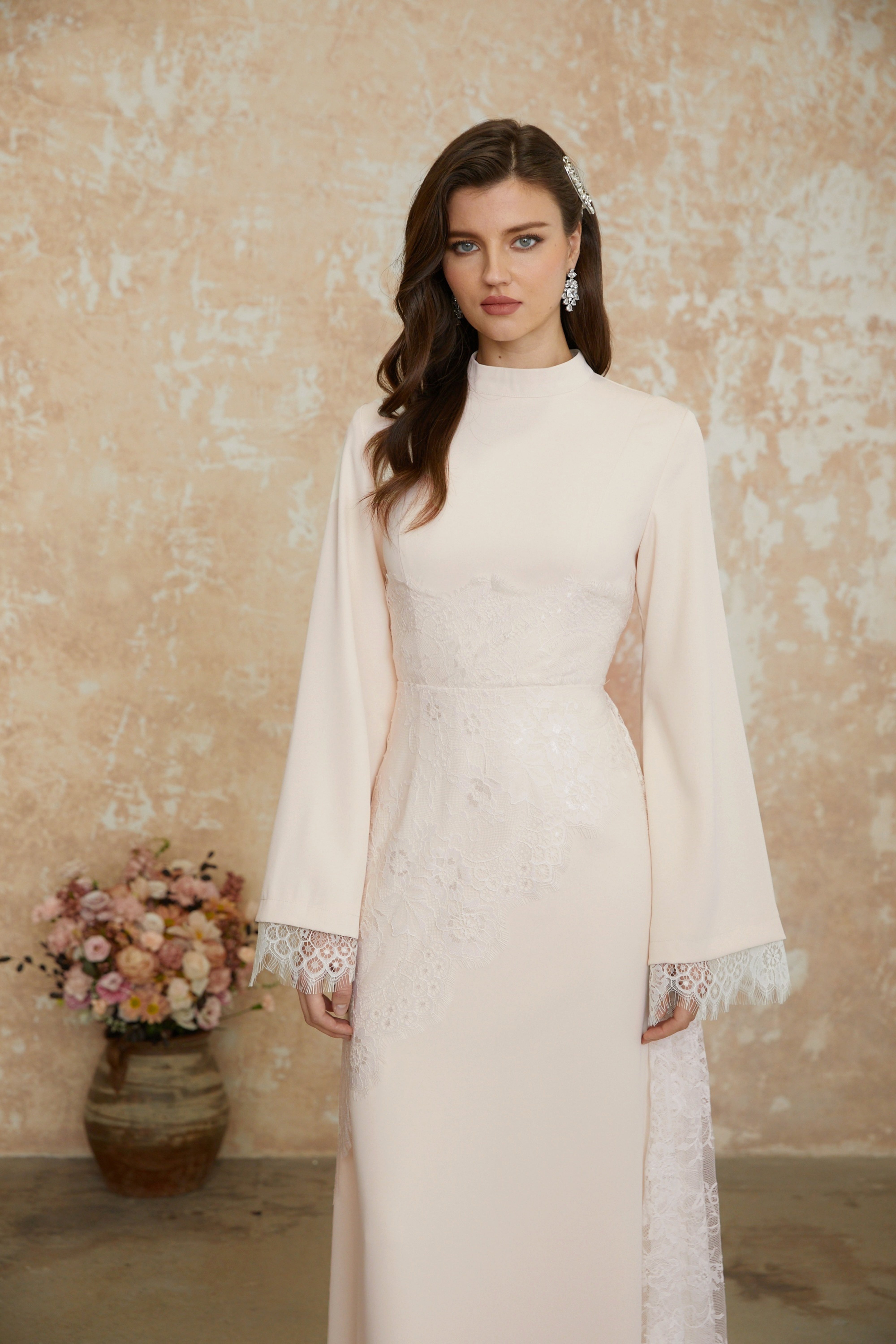 White Asymmetrical Floral Lace Maxi Dress