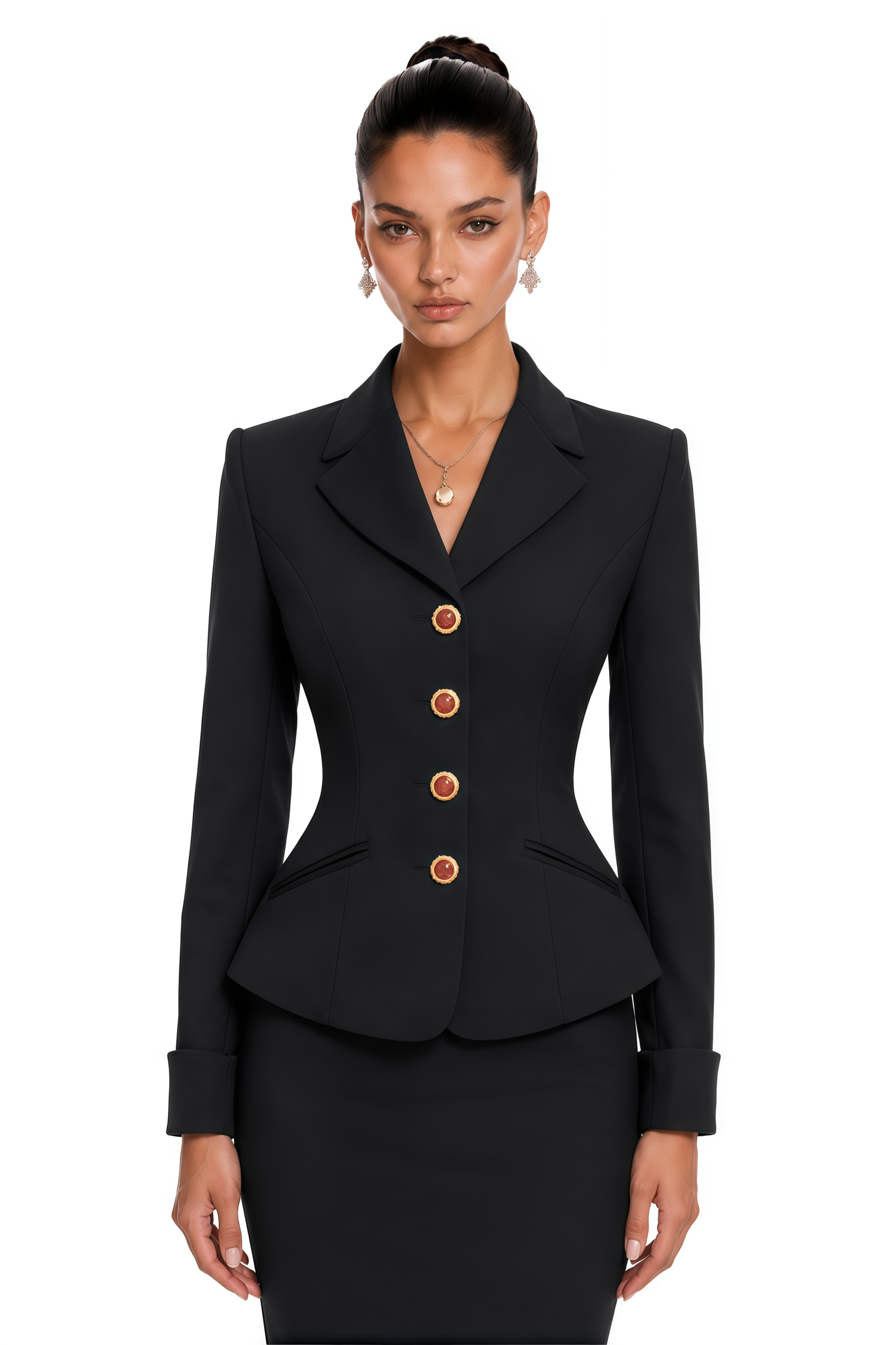 Aurore Black Single-Breasted Blazer & Skirt Set
